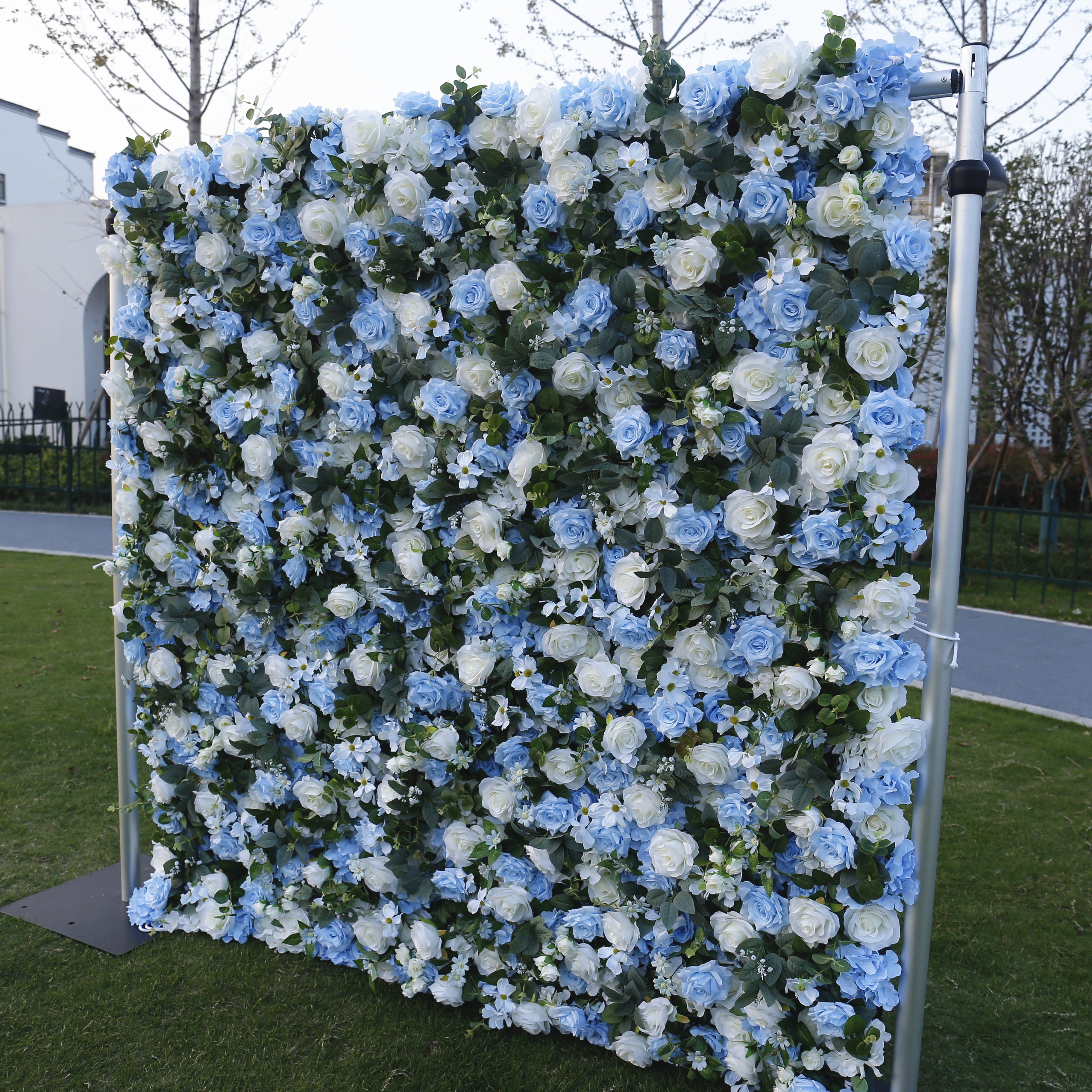 Light Blue White Rose Fabric 5D Simulated Flower Wall Party Decor ACFW-088