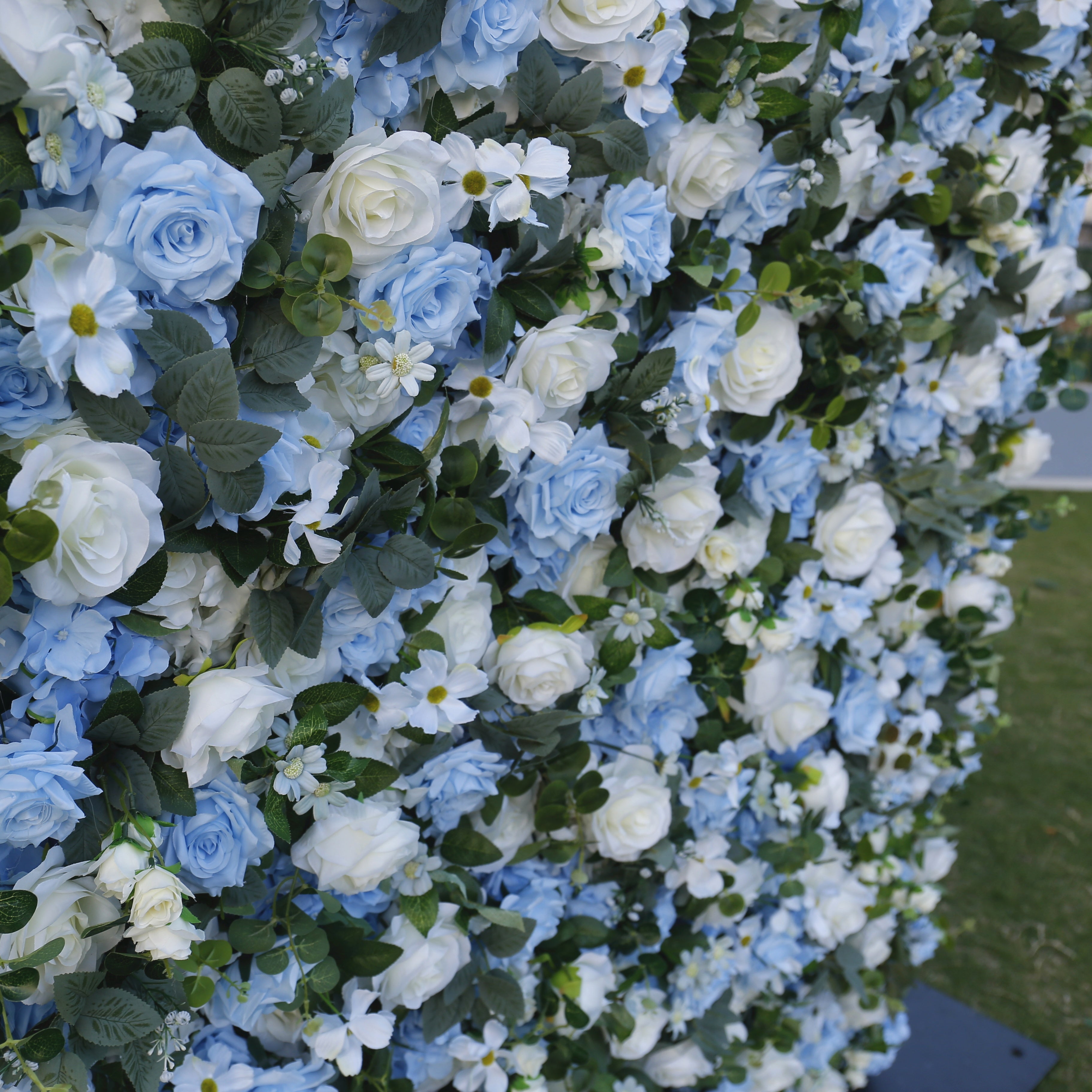 Light Blue White Rose Fabric 5D Simulated Flower Wall Party Decor ACFW-088