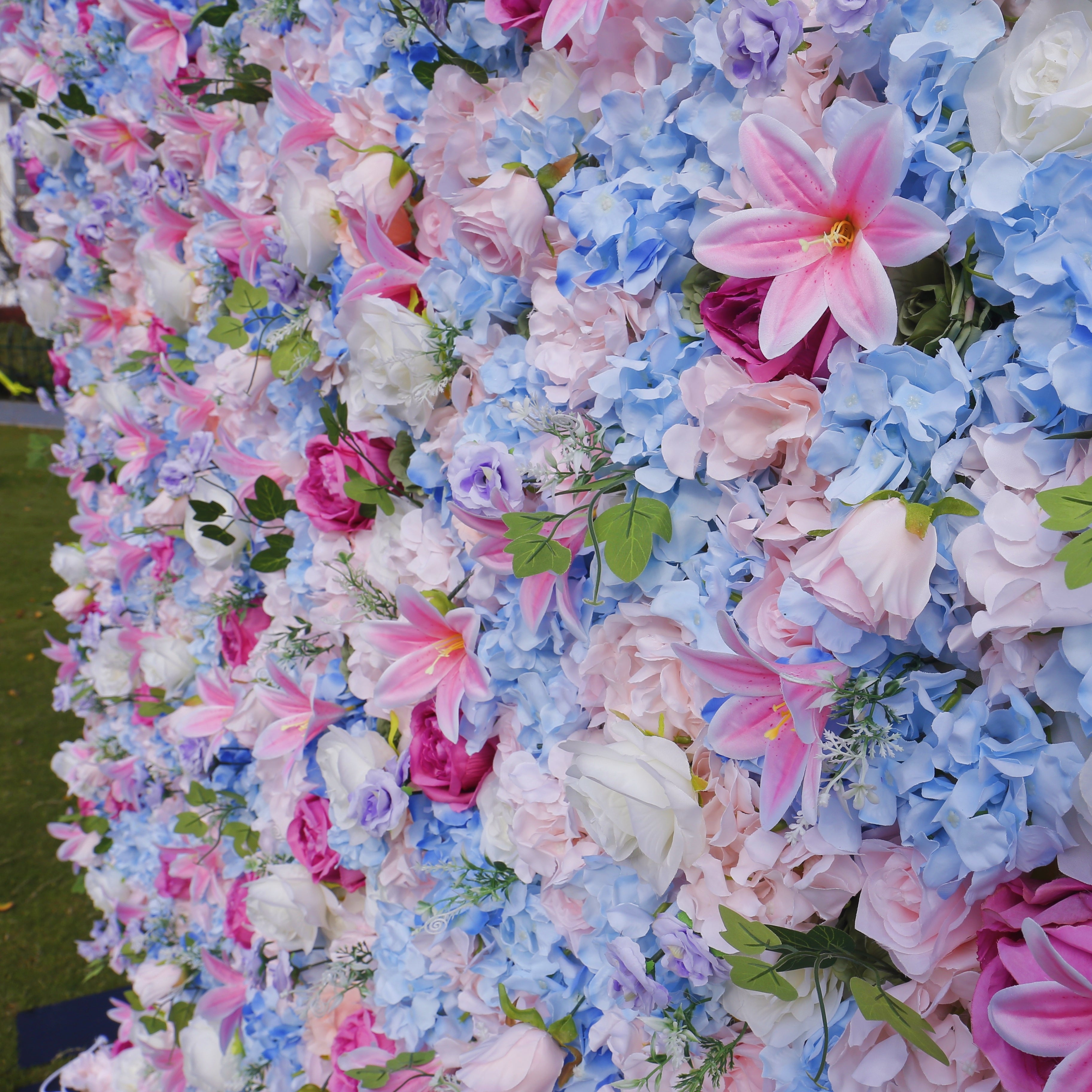 Blue Pink Mixed Fabric Flowers Colorful Artificial Flower Wall ACFW-090