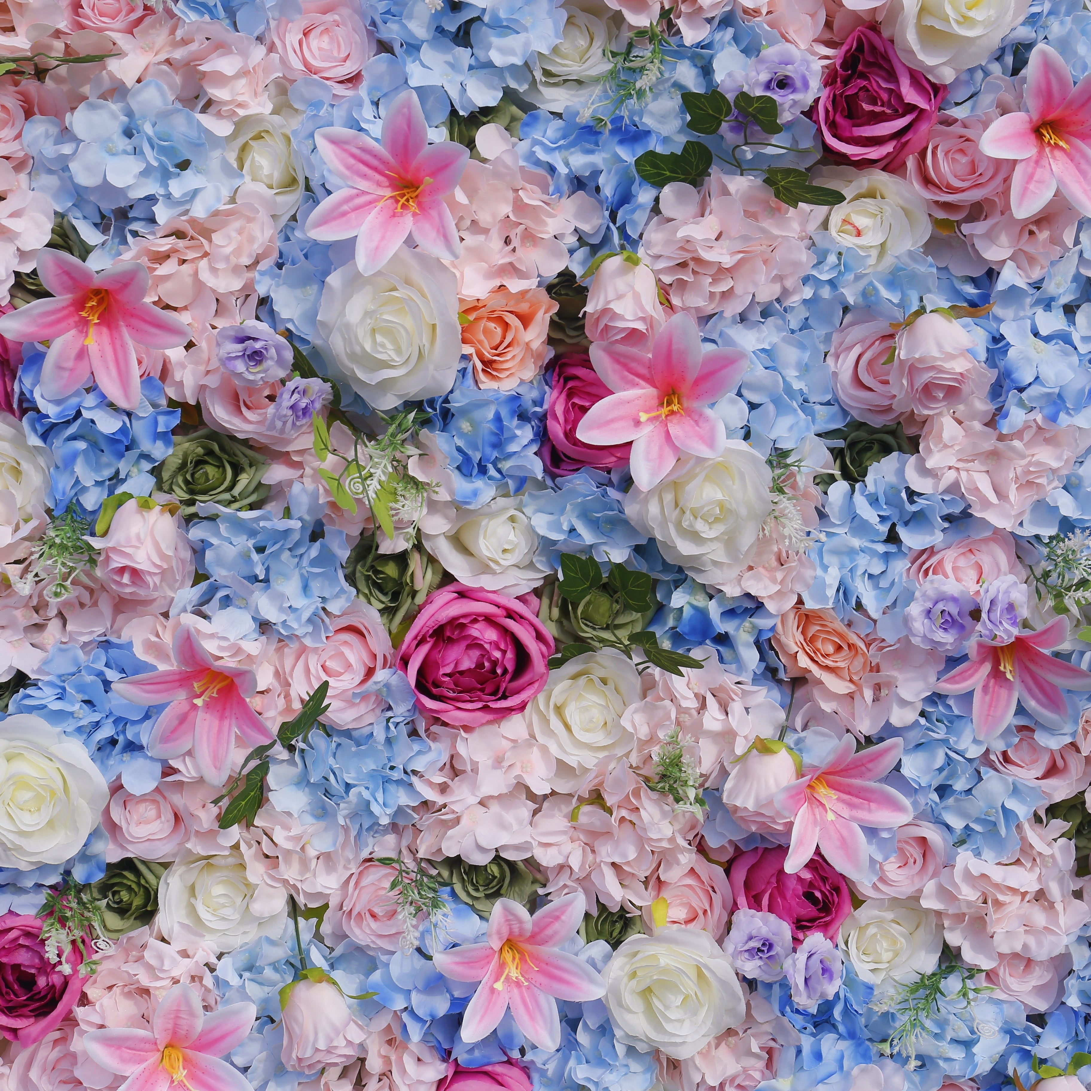 Blue Pink Mixed Fabric Flowers Colorful Artificial Flower Wall ACFW-090