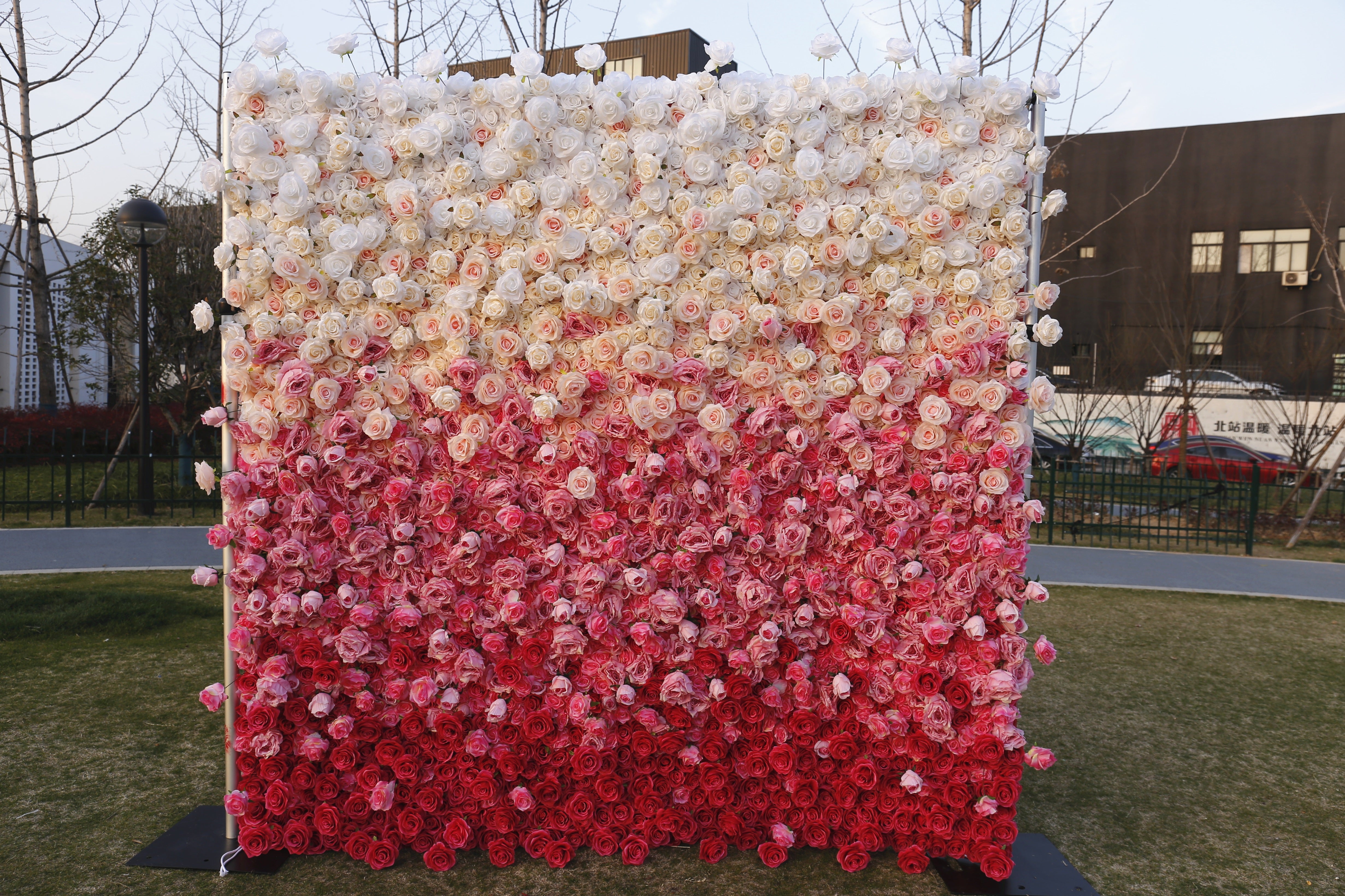 Gradient Pink White Fabric 5D Hanging Curtain Wedding Floral Wall ACFW-094