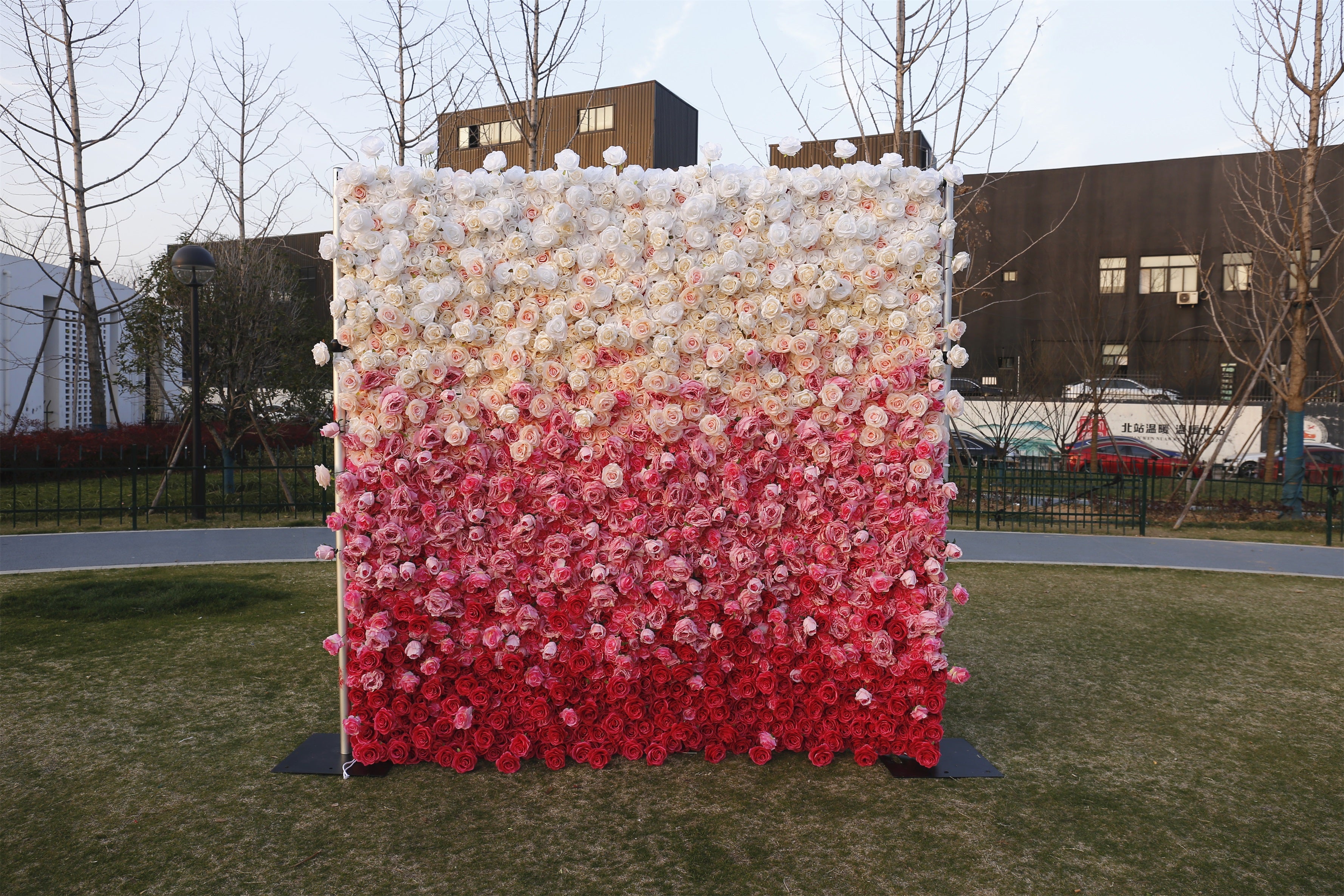 Gradient Pink White Fabric 5D Hanging Curtain Wedding Floral Wall ACFW-094