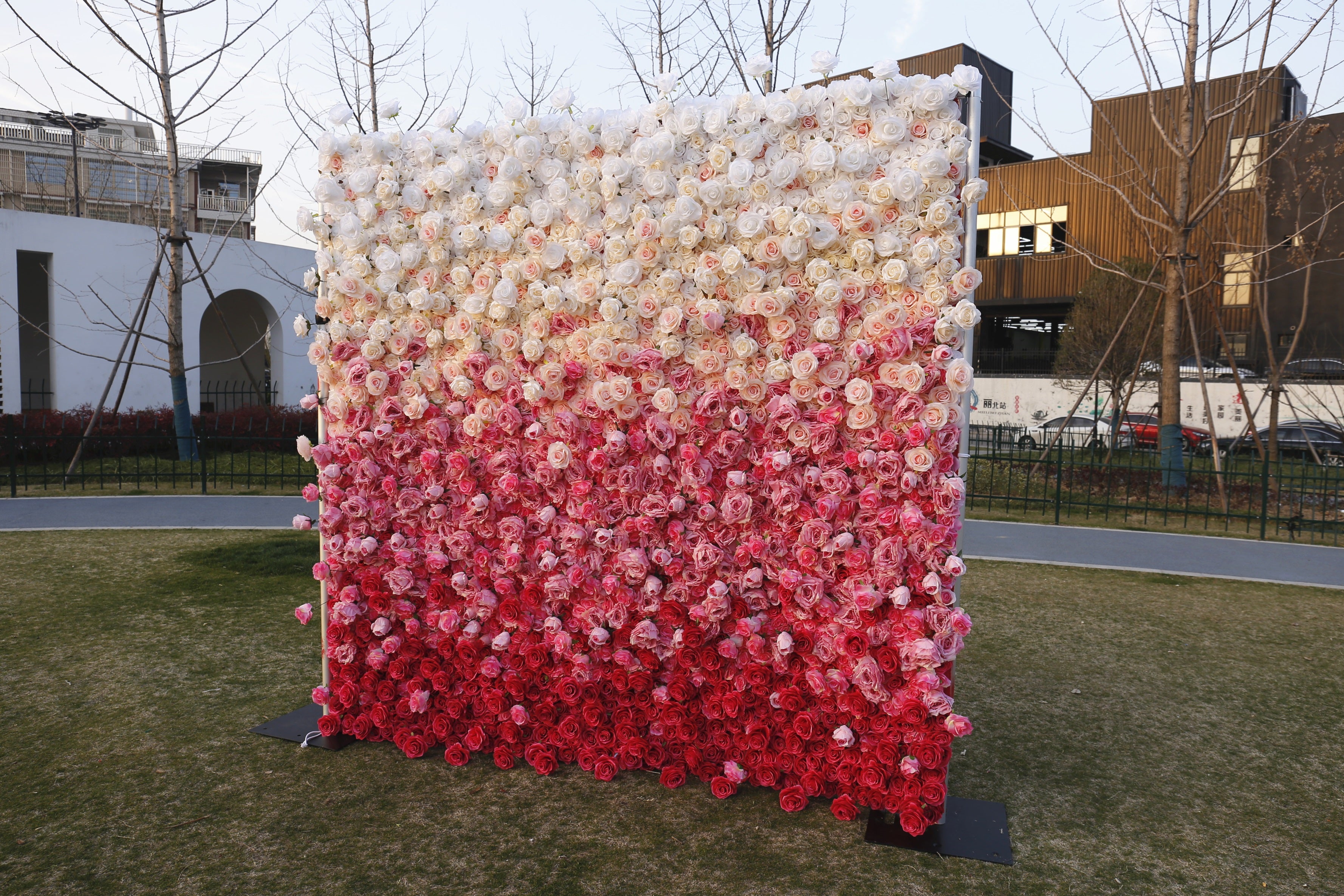 Gradient Pink White Fabric 5D Hanging Curtain Wedding Floral Wall ACFW-094