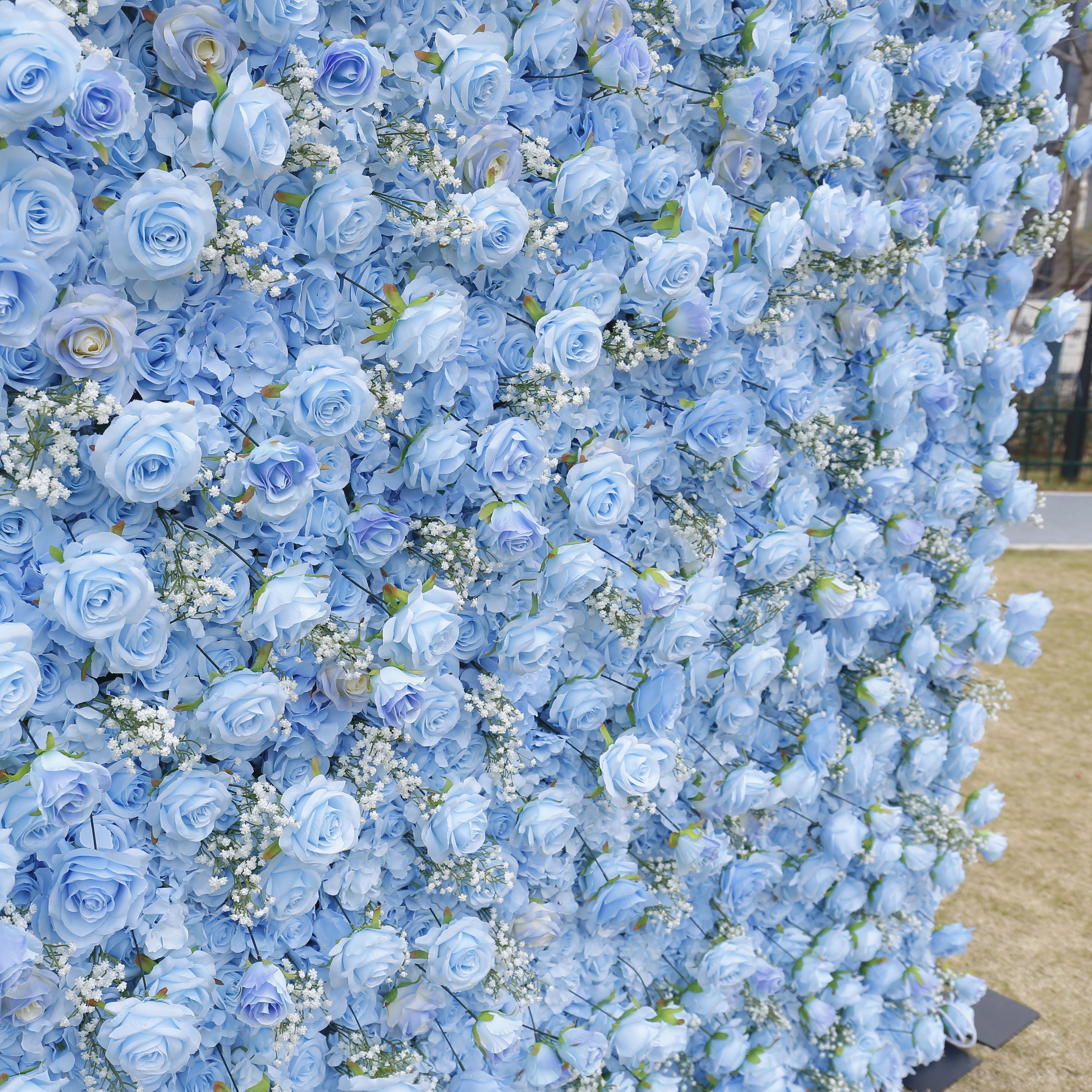 5D Blue Rose Baby Breath Artificial Roll-Up Fabric Flower Wall ACFW-097