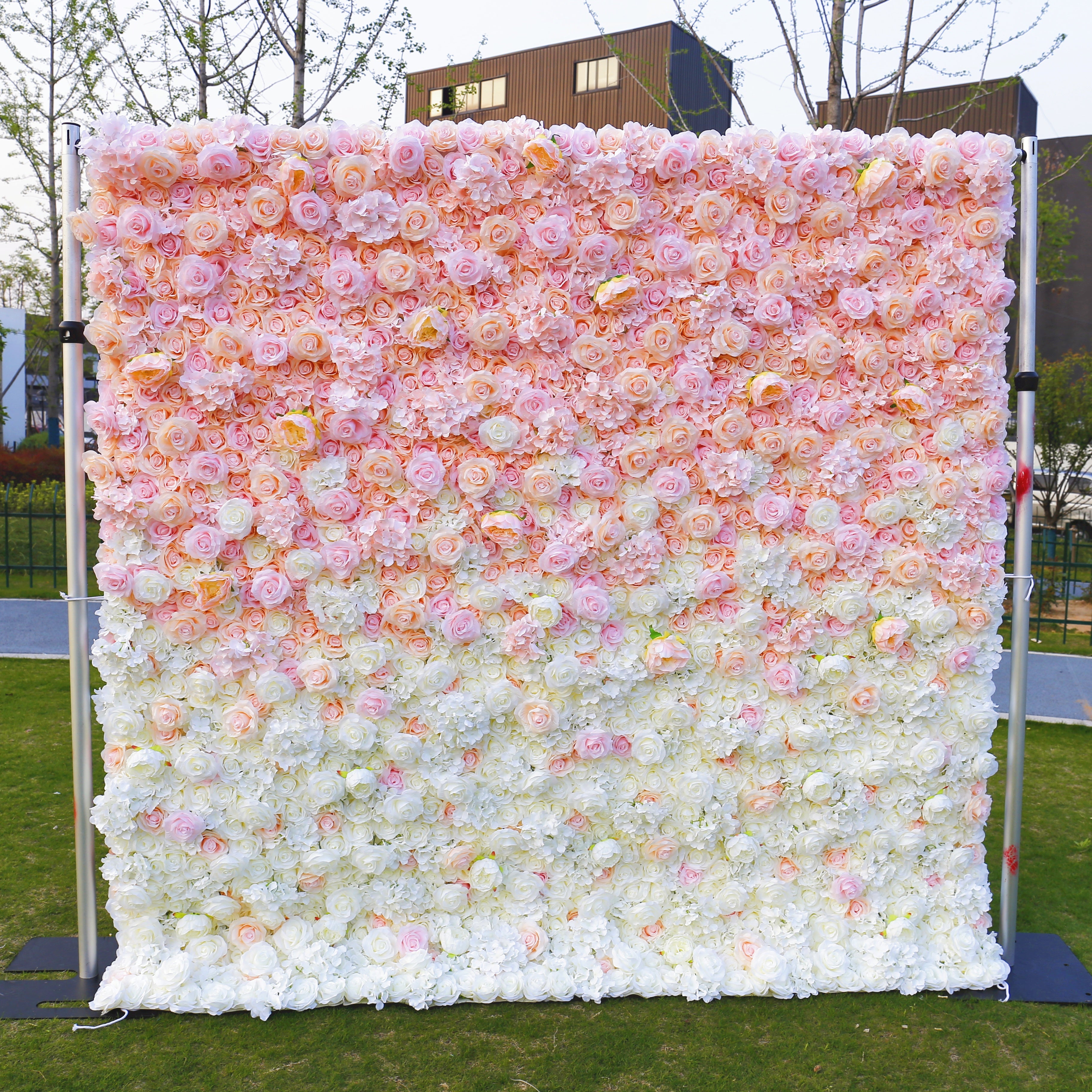 Pink White Roses Fabric Flower Wall for Party Decor ACFW-1010