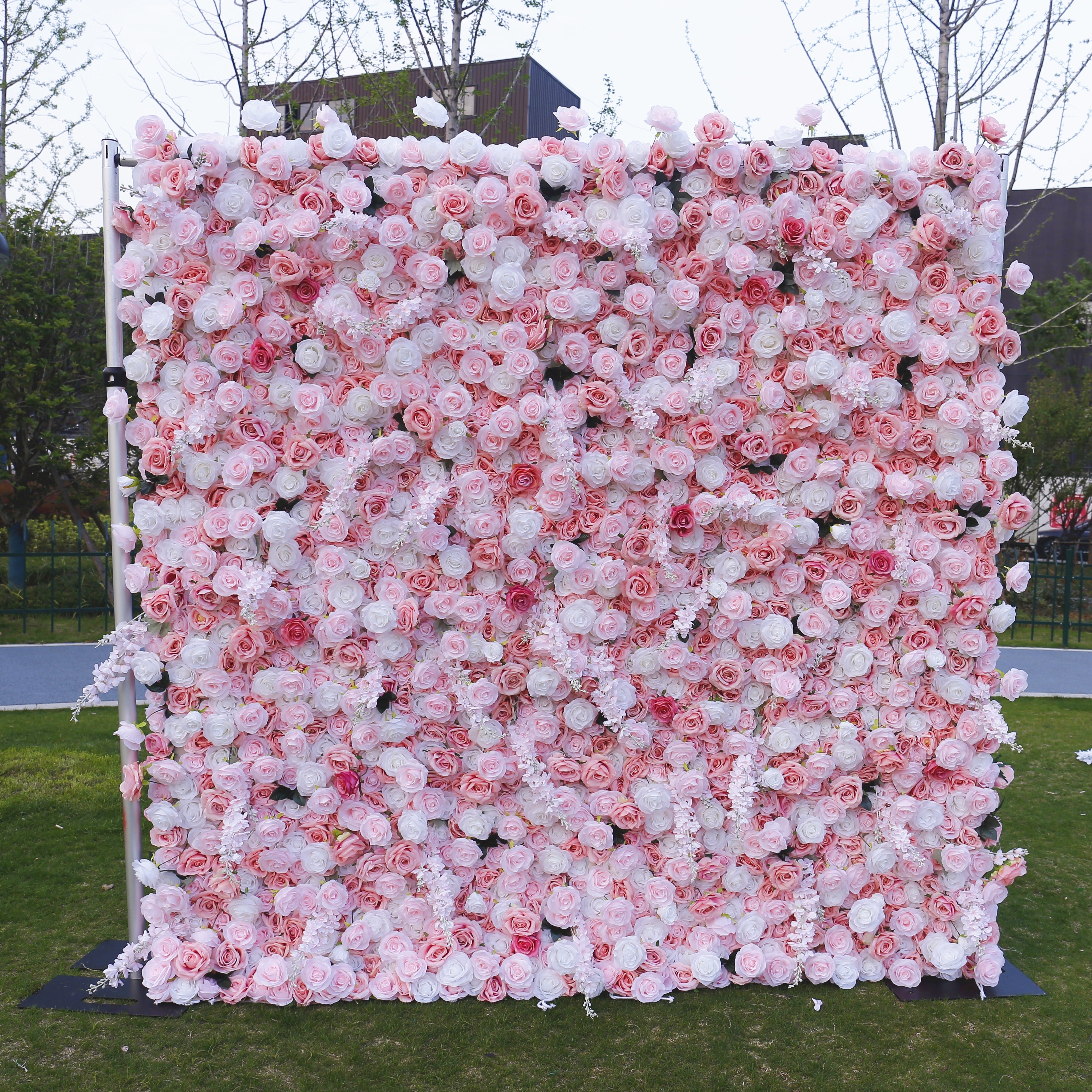 5D Fabric Pink White Rose Artificial Romantic Events Flower Wall ACFW-102