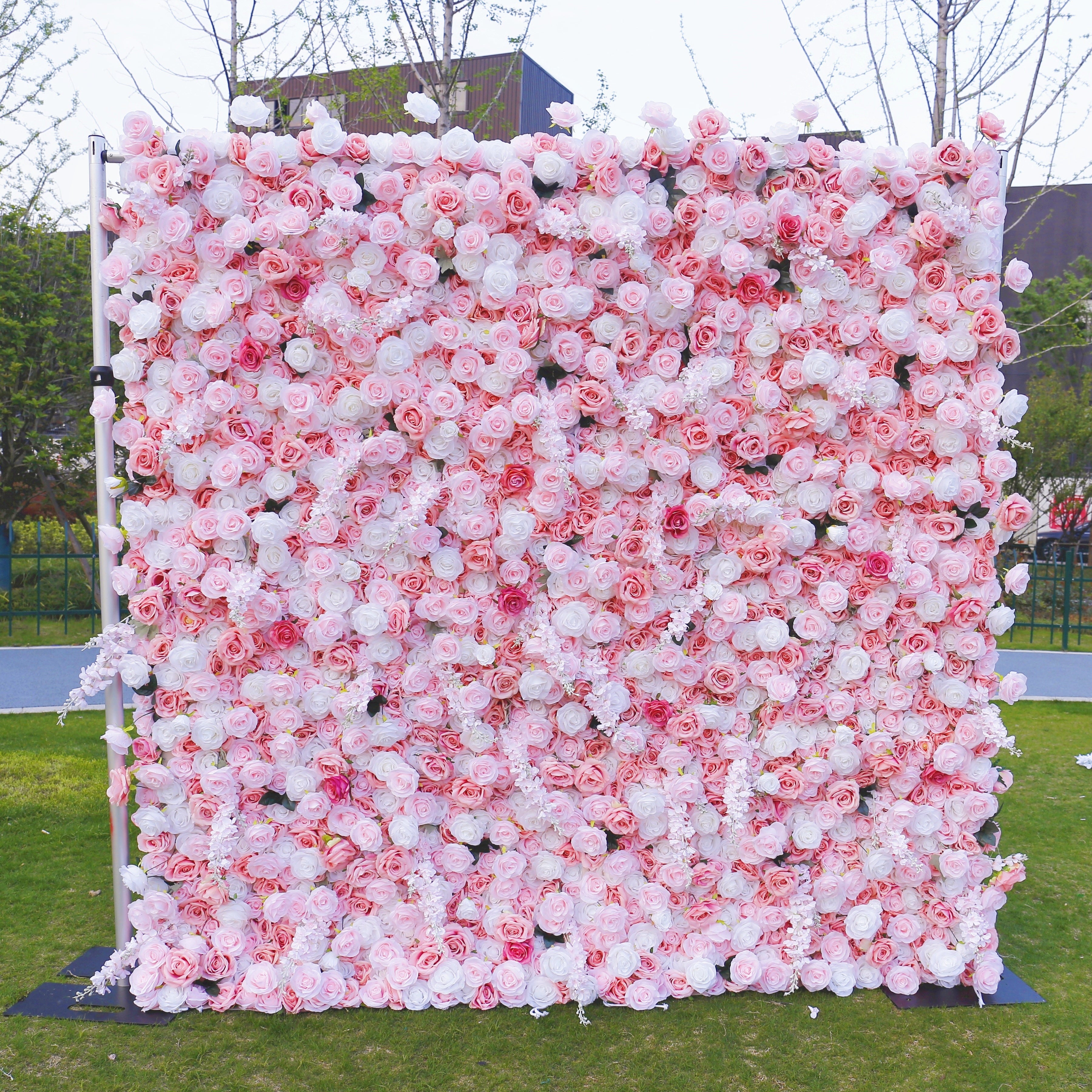 5D Fabric Pink and White Rose Artificial Romantic Flower Wall ACFW-102