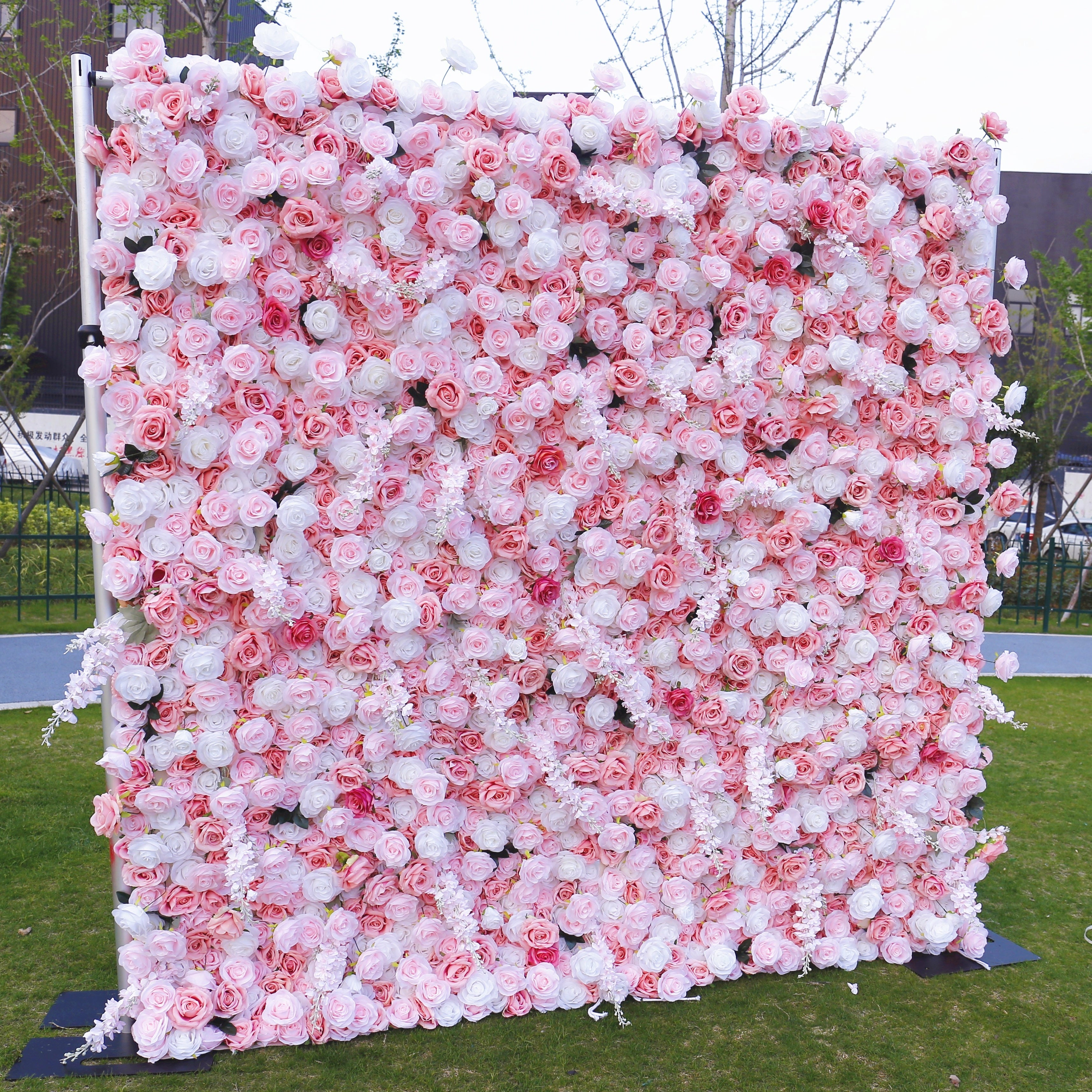 5D Fabric Pink and White Rose Artificial Romantic Flower Wall ACFW-102