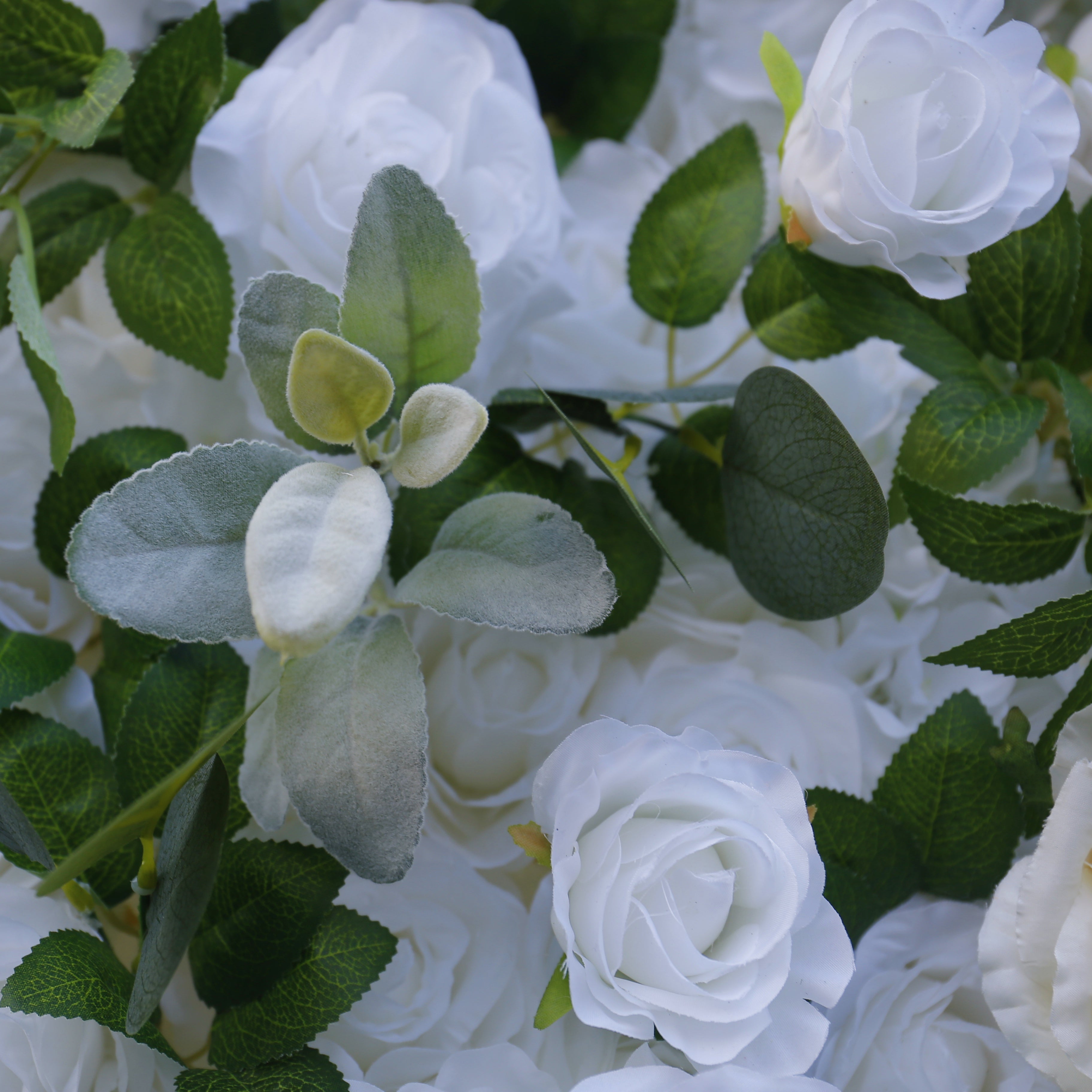 White Rose with Greenery Fabric 3D Cloth Flower Wall Backdrop ACFW-103