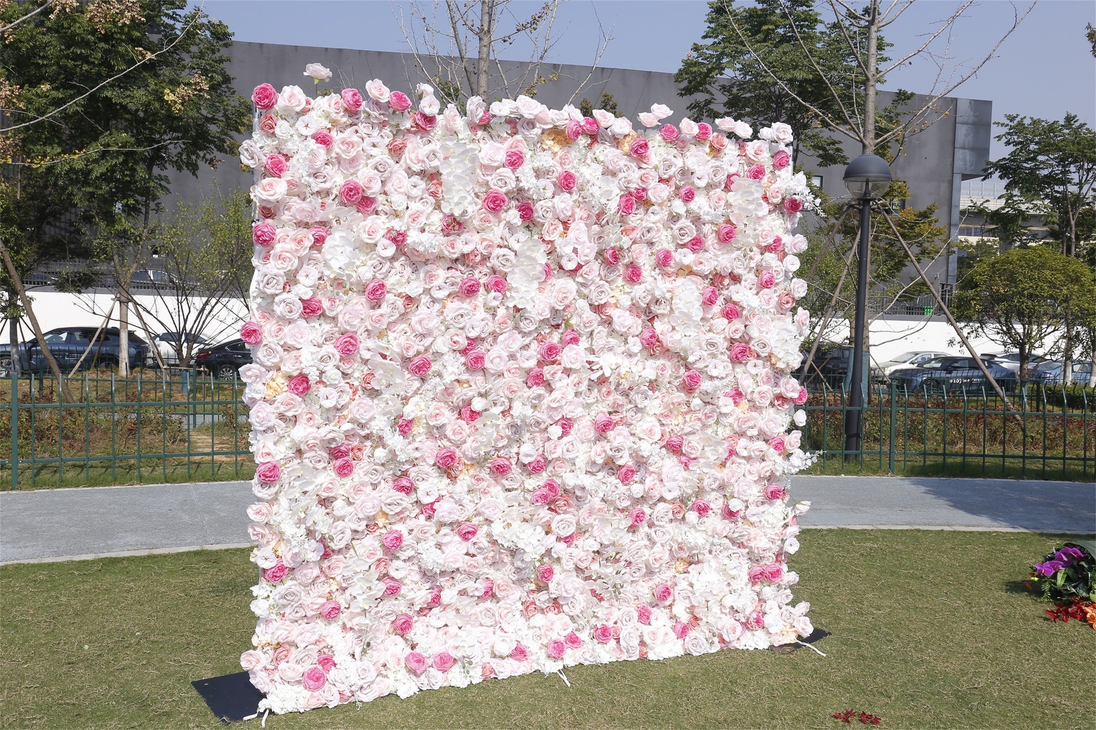 Blush Pink White Artificial Silk Roses 5D Hanging Flower Wall ACFW-108