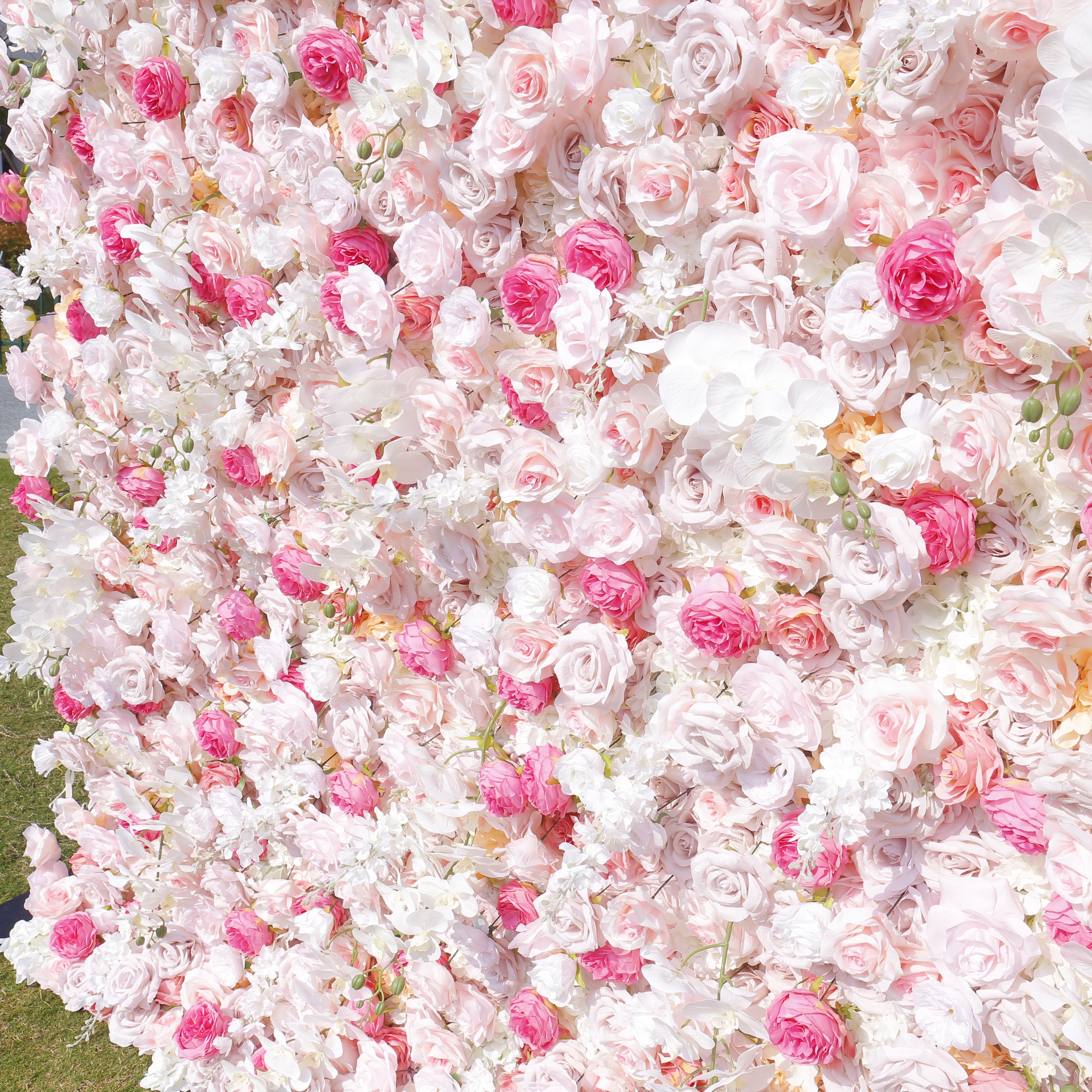 Blush Pink White Artificial Silk Roses 5D Hanging Flower Wall ACFW-108