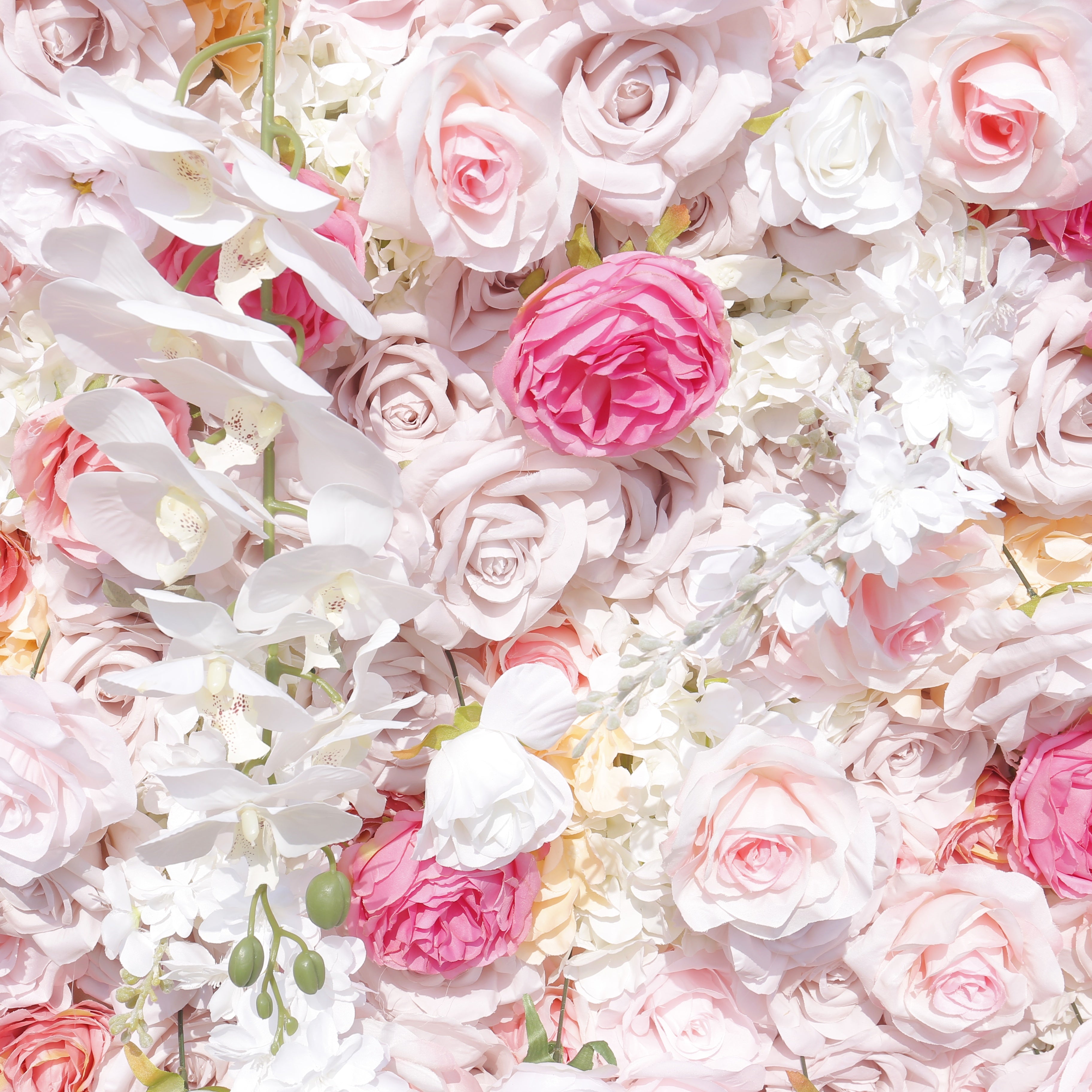 Blush Pink White Artificial Silk Roses 5D Hanging Flower Wall ACFW-108