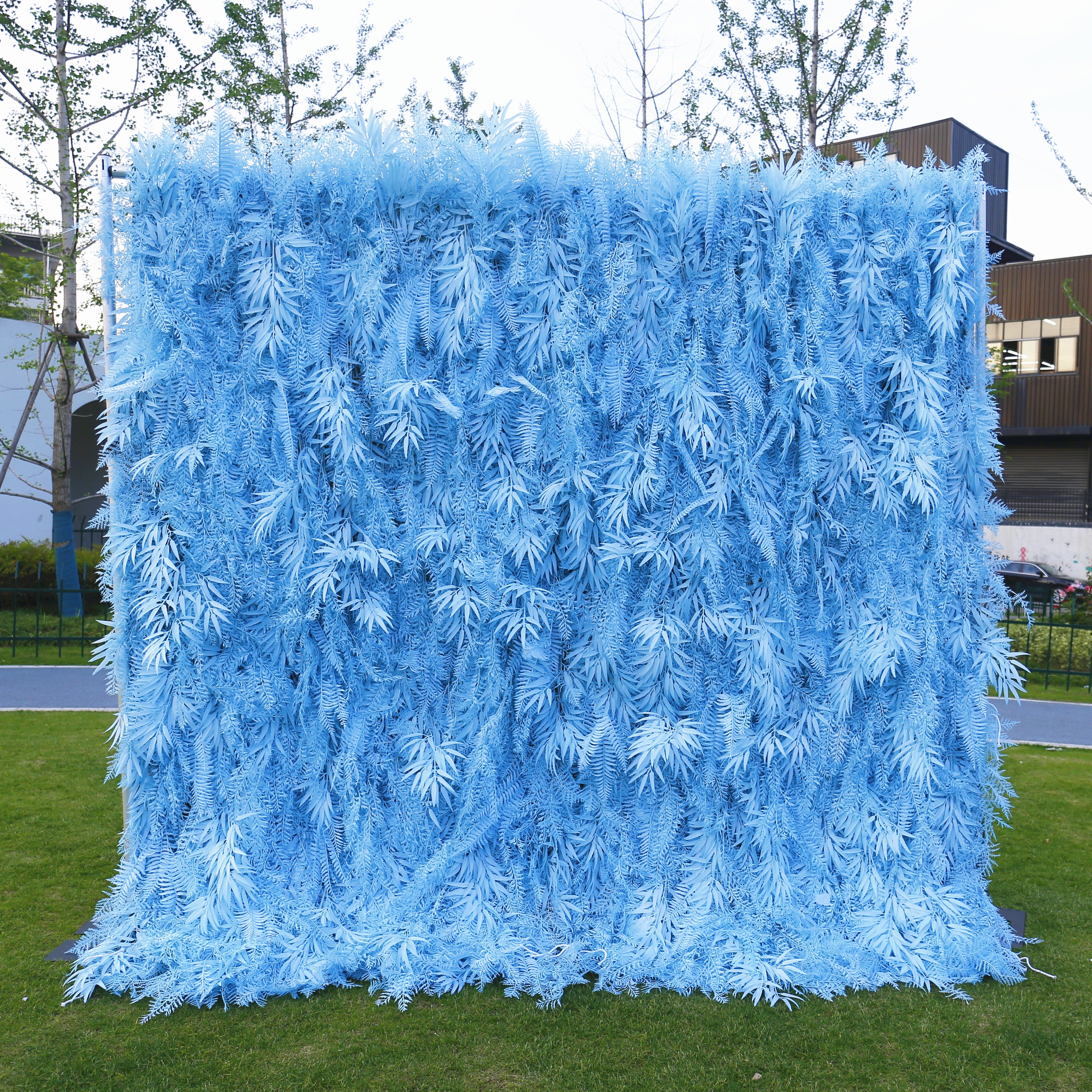 Artificial Pink Blue Pampas Wall Roll Up Hanging Backdrop Event Decor ACFW-111