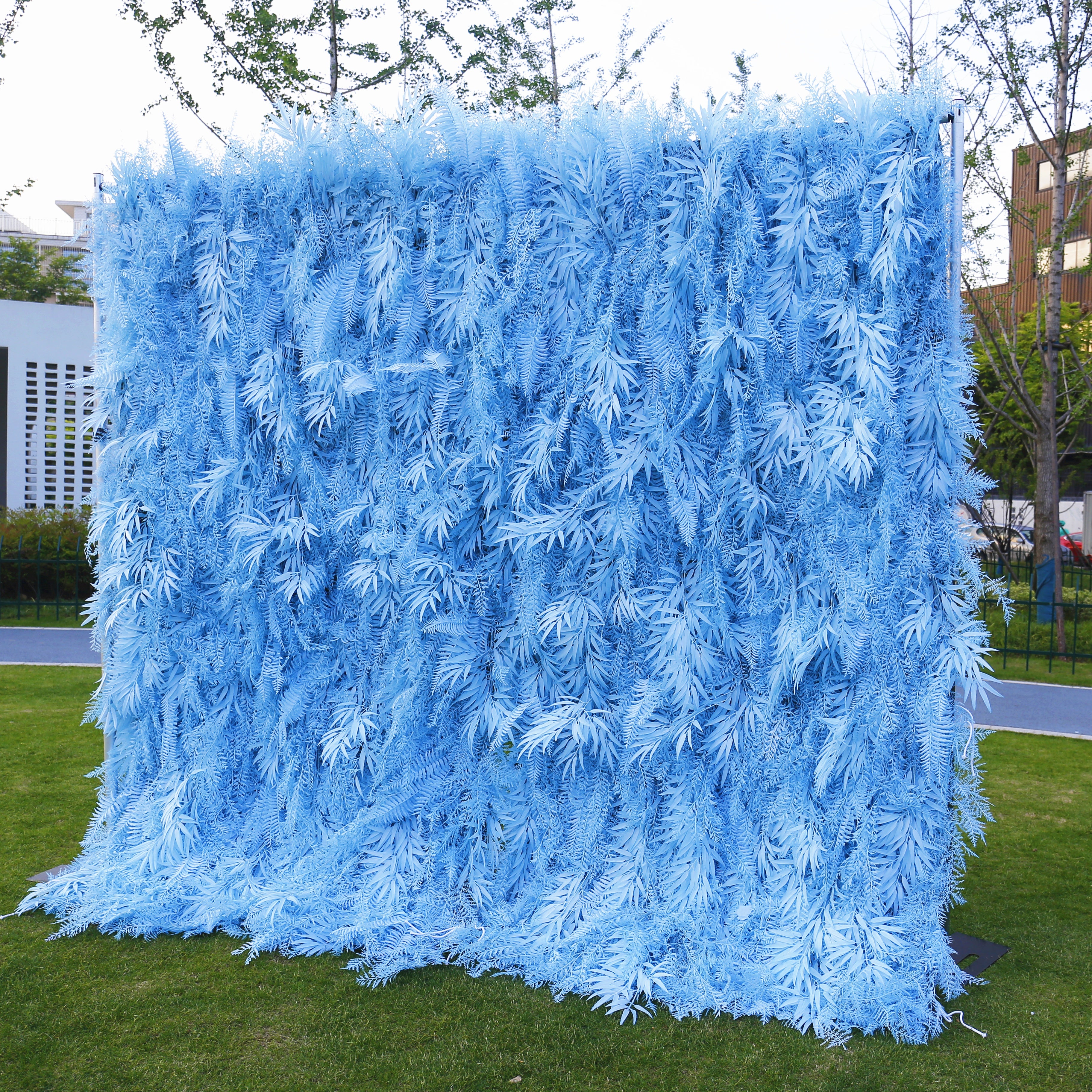 Artificial Pink Blue Pampas Wall Roll Up Hanging Backdrop Event Decor ACFW-111
