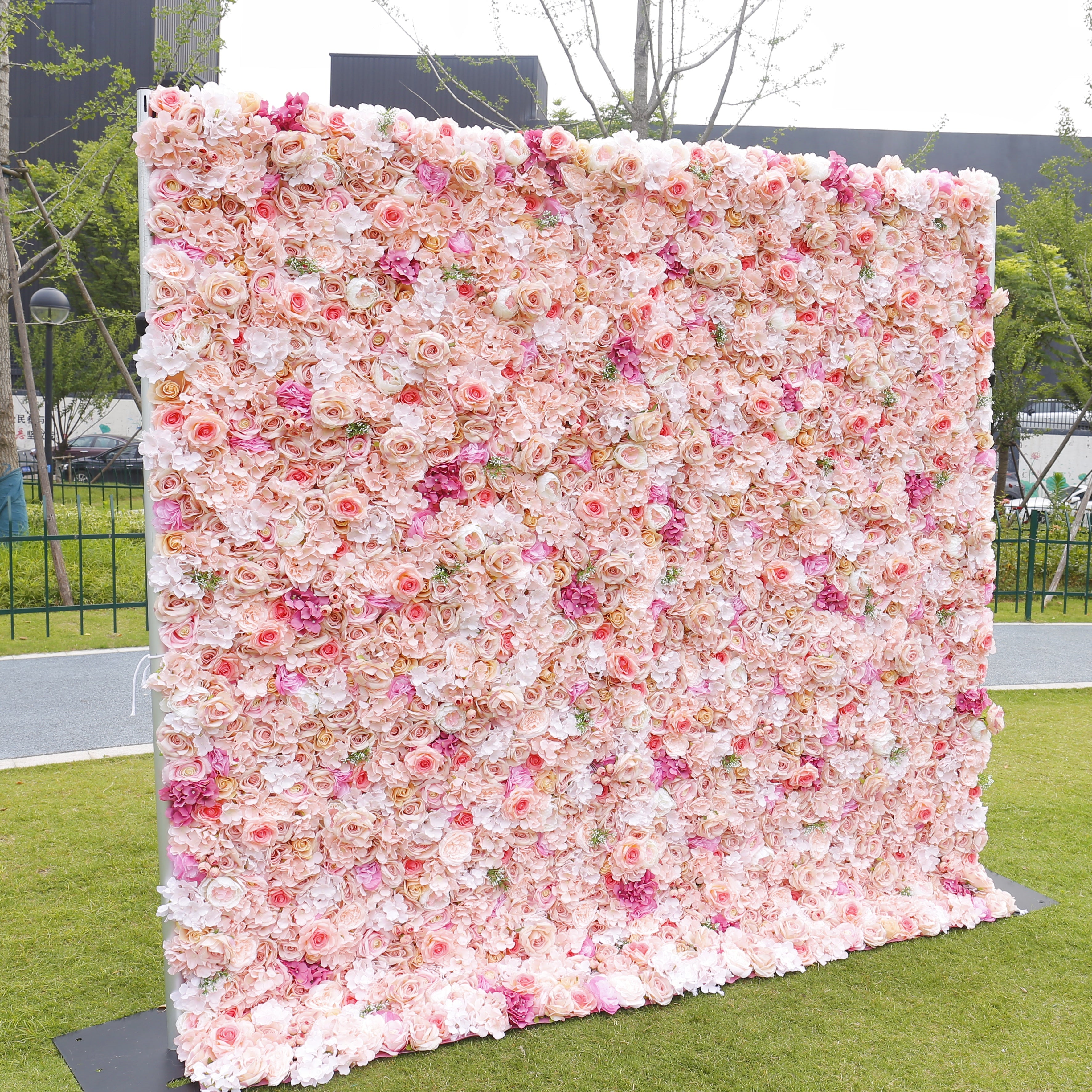 5D Pink Mixed Fabric Flowers Artificial Flower Wall Events Decor ACFW-118