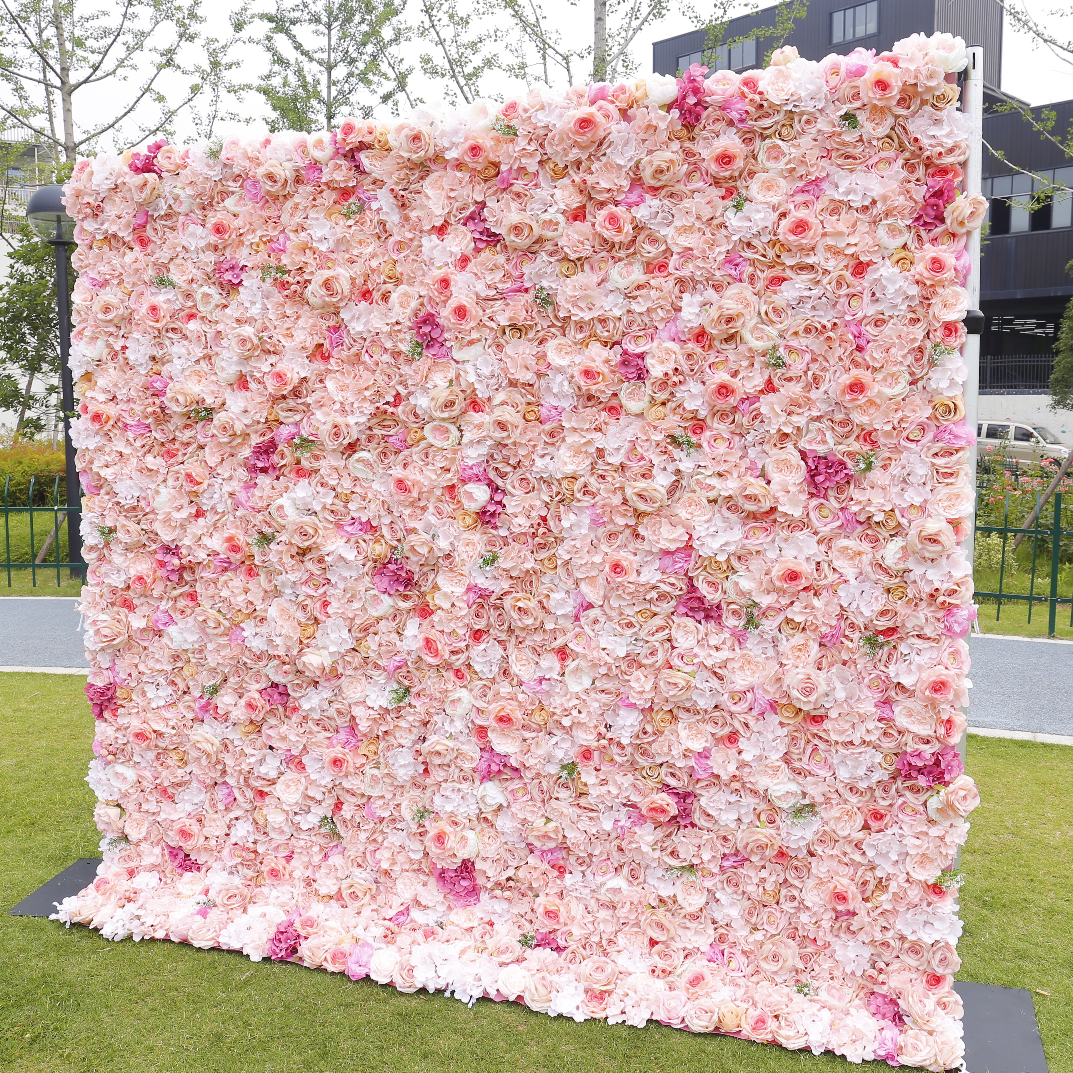 5D Pink Mixed Fabric Flowers Artificial Flower Wall Events Decor ACFW-118