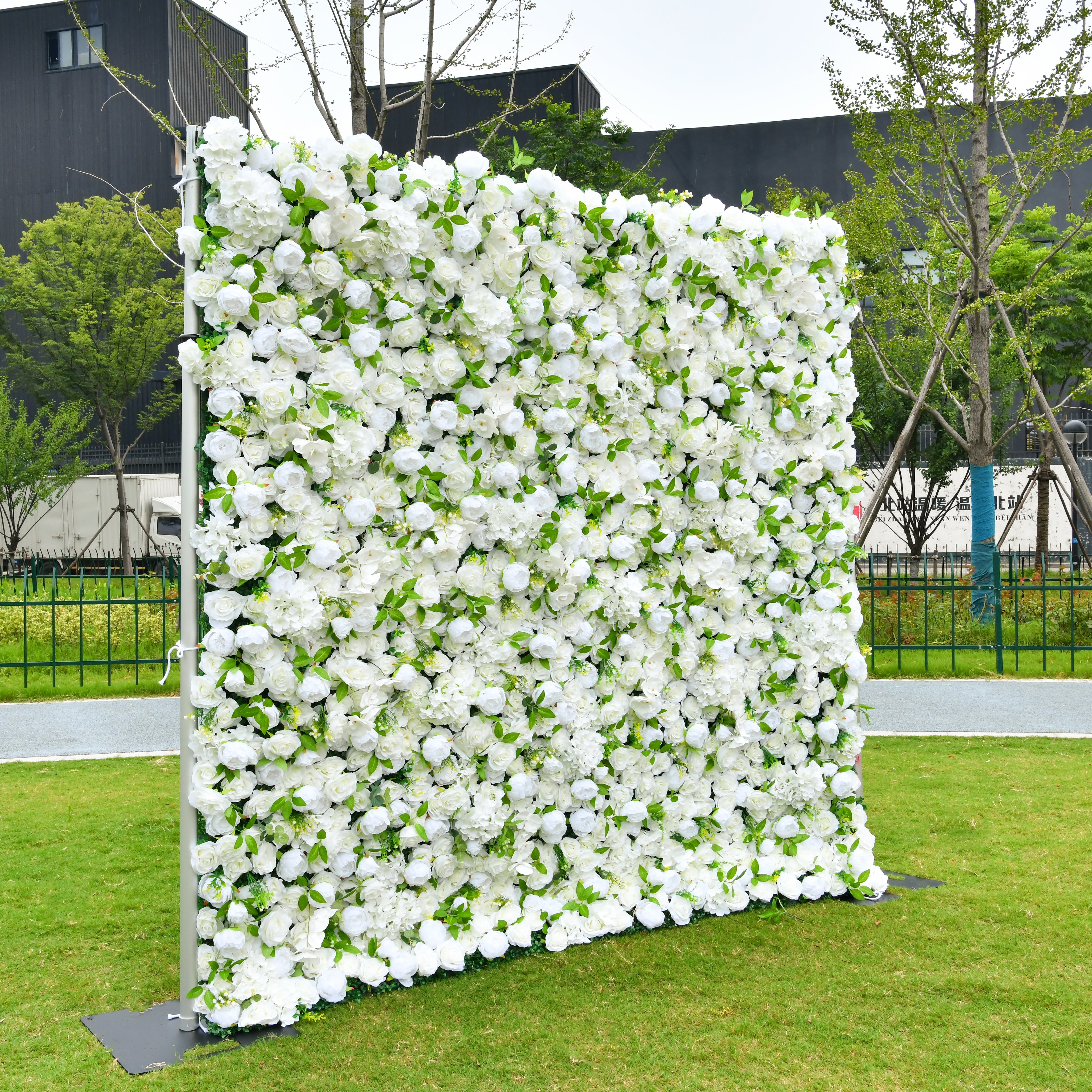 White Rose Green Forest Popular 5D Fabric Roll Up Flower Wall ACFW-122