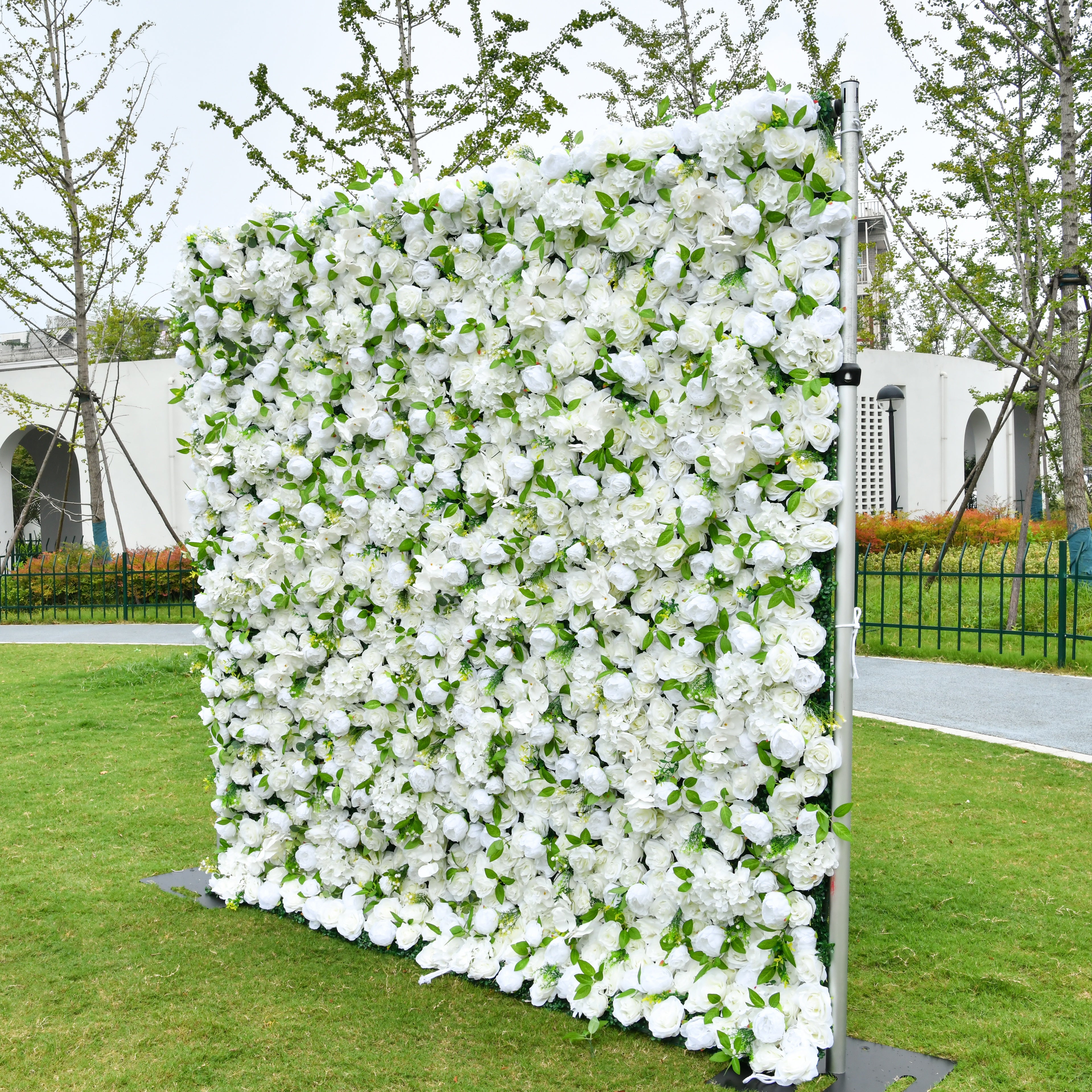 White Rose Green Forest Popular 5D Fabric Roll Up Flower Wall ACFW-122