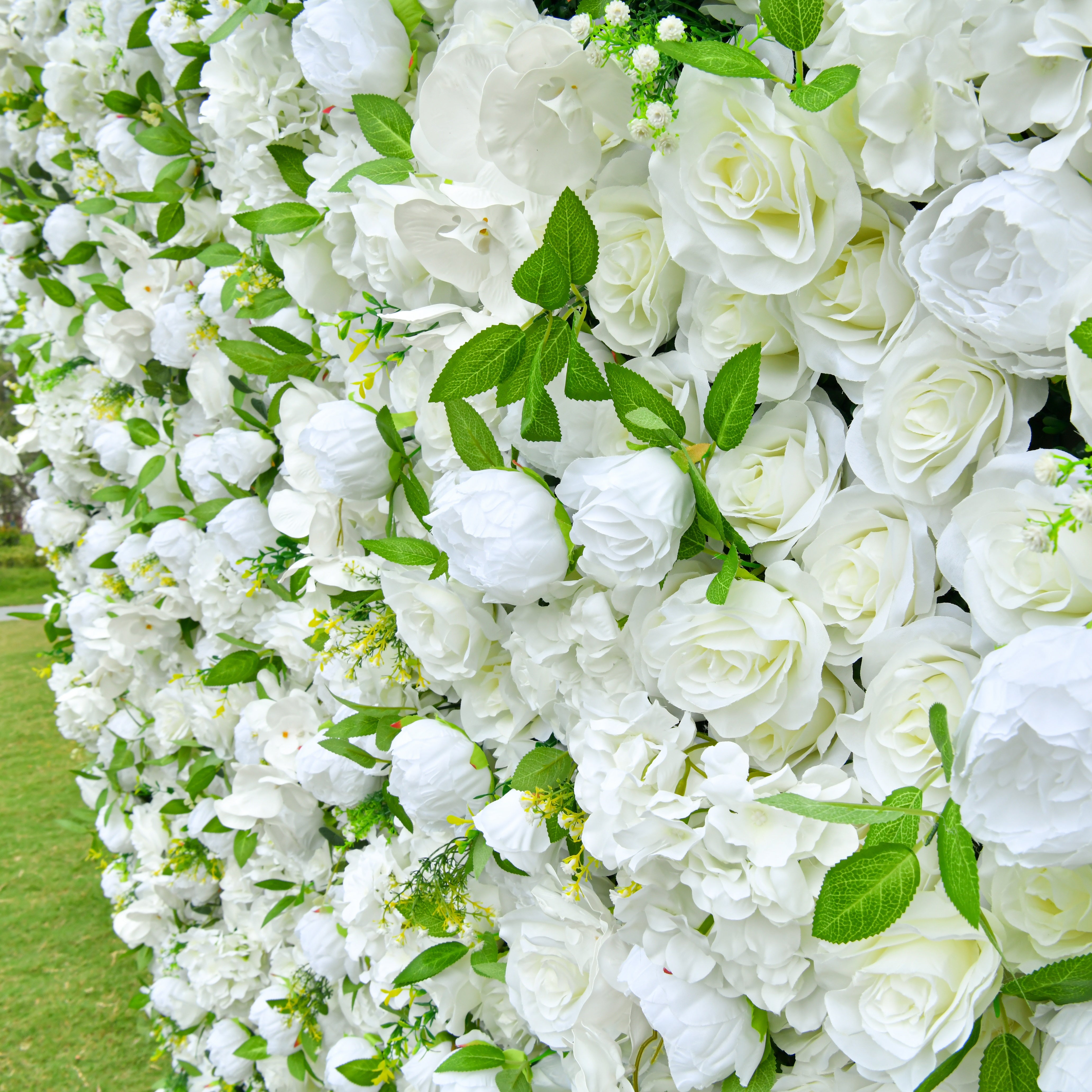 White Rose Green Forest Popular 5D Fabric Roll Up Flower Wall ACFW-122