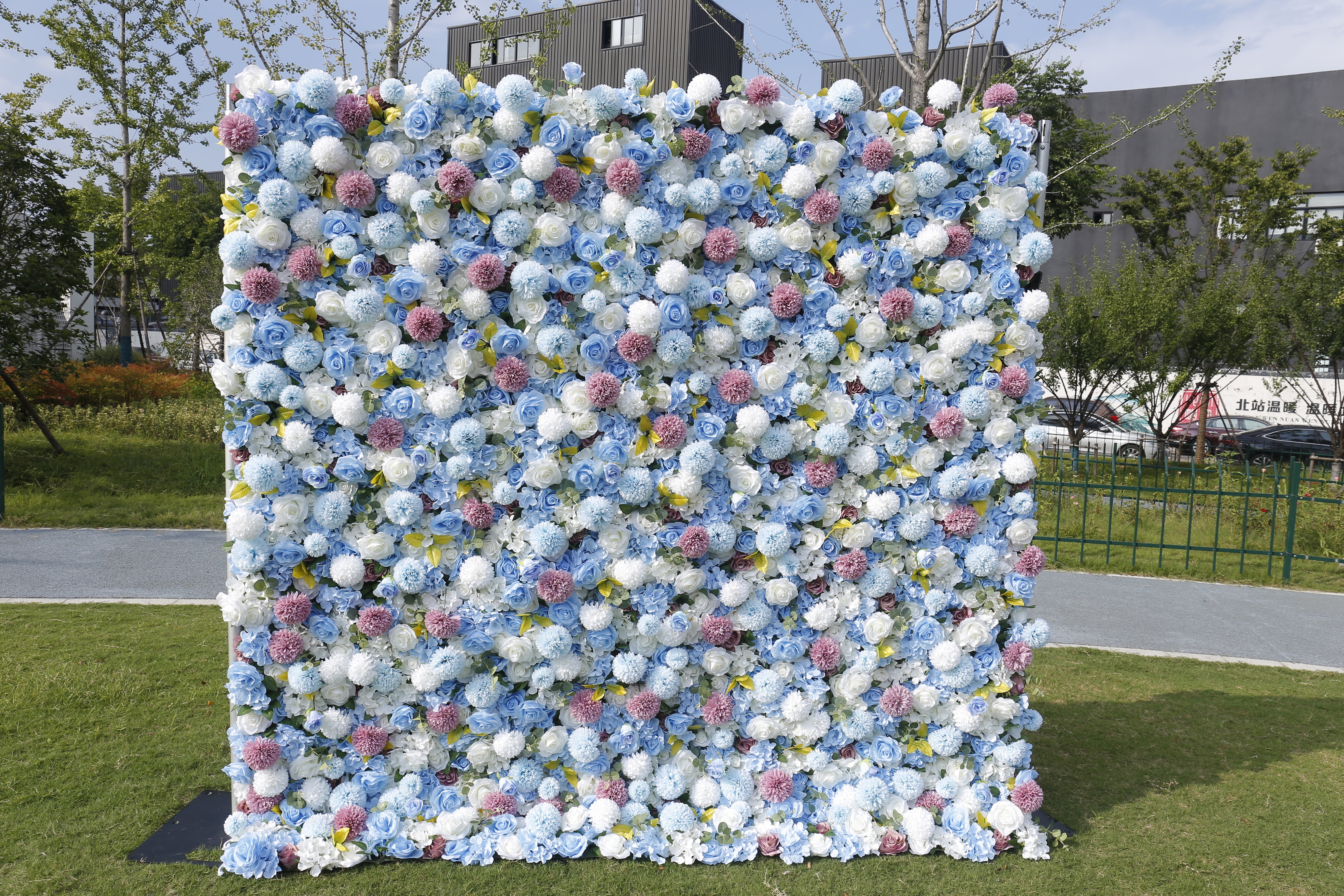 5D Blue Rose With Lovely Pompon Roll Up Curtain Flower Wall ACFW-124
