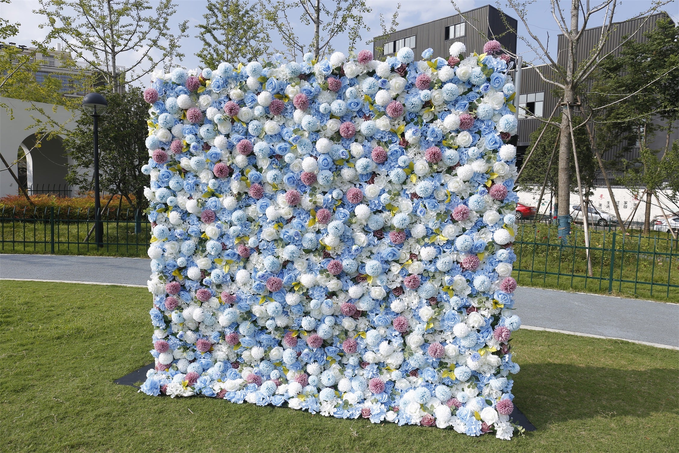 5D Blue Rose With Lovely Pompon Roll Up Curtain Flower Wall ACFW-124