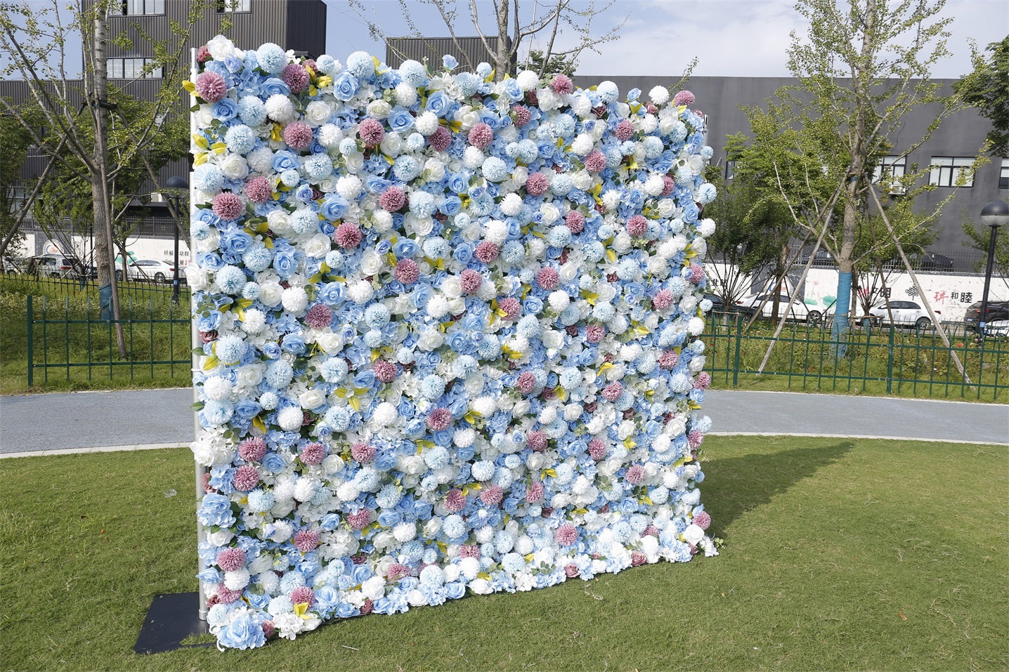 5D Blue Rose With Lovely Pompon Roll Up Curtain Flower Wall ACFW-124