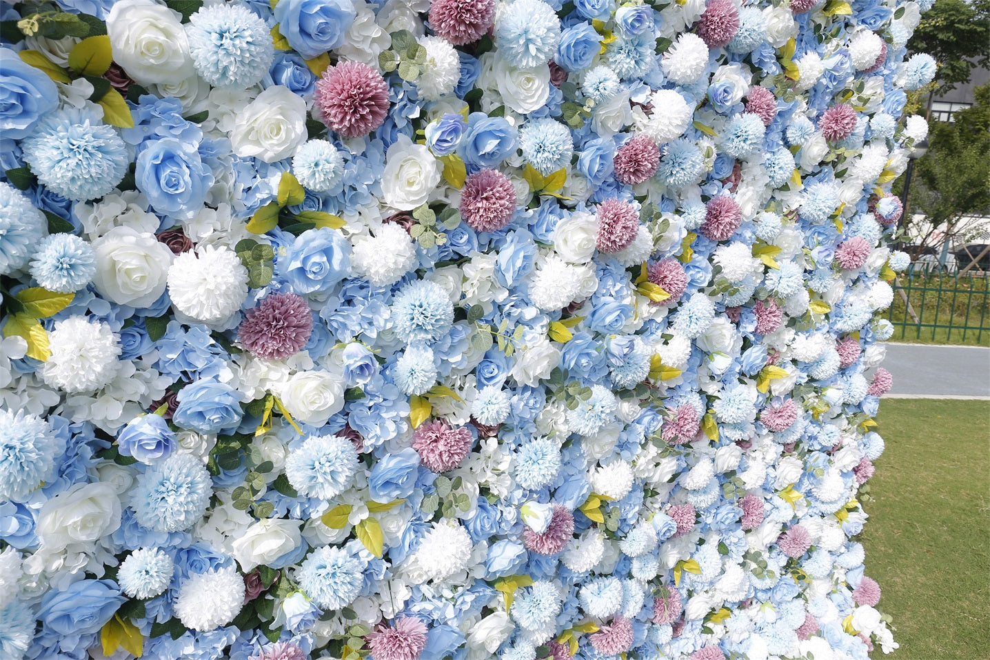 5D Blue Rose With Lovely Pompon Roll Up Curtain Flower Wall ACFW-124