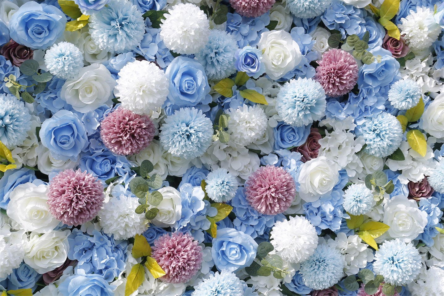 5D Blue Rose With Lovely Pompon Roll Up Curtain Flower Wall ACFW-124