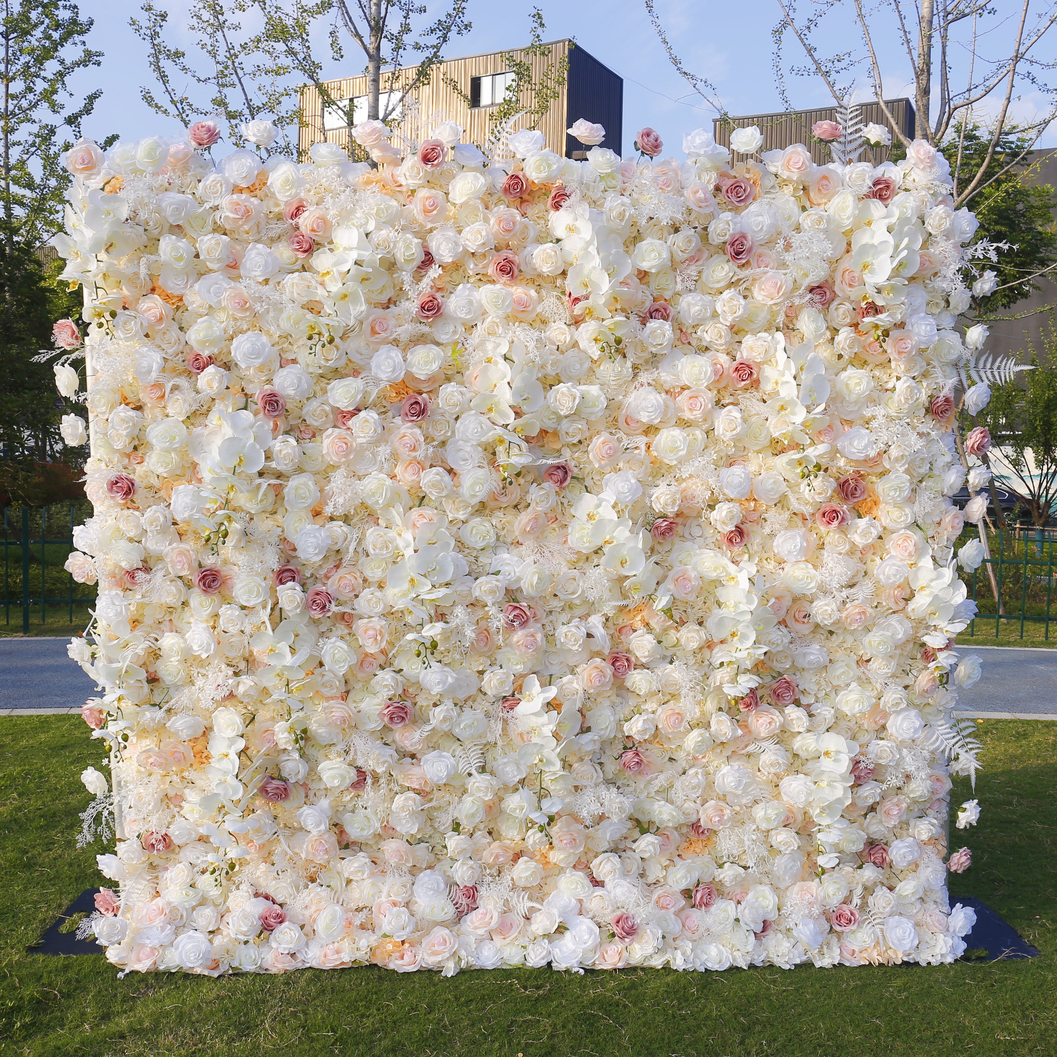 White Pink 5D Fabric Roll Up Flower Wall Backdrop Wedding Decor ACFW-125