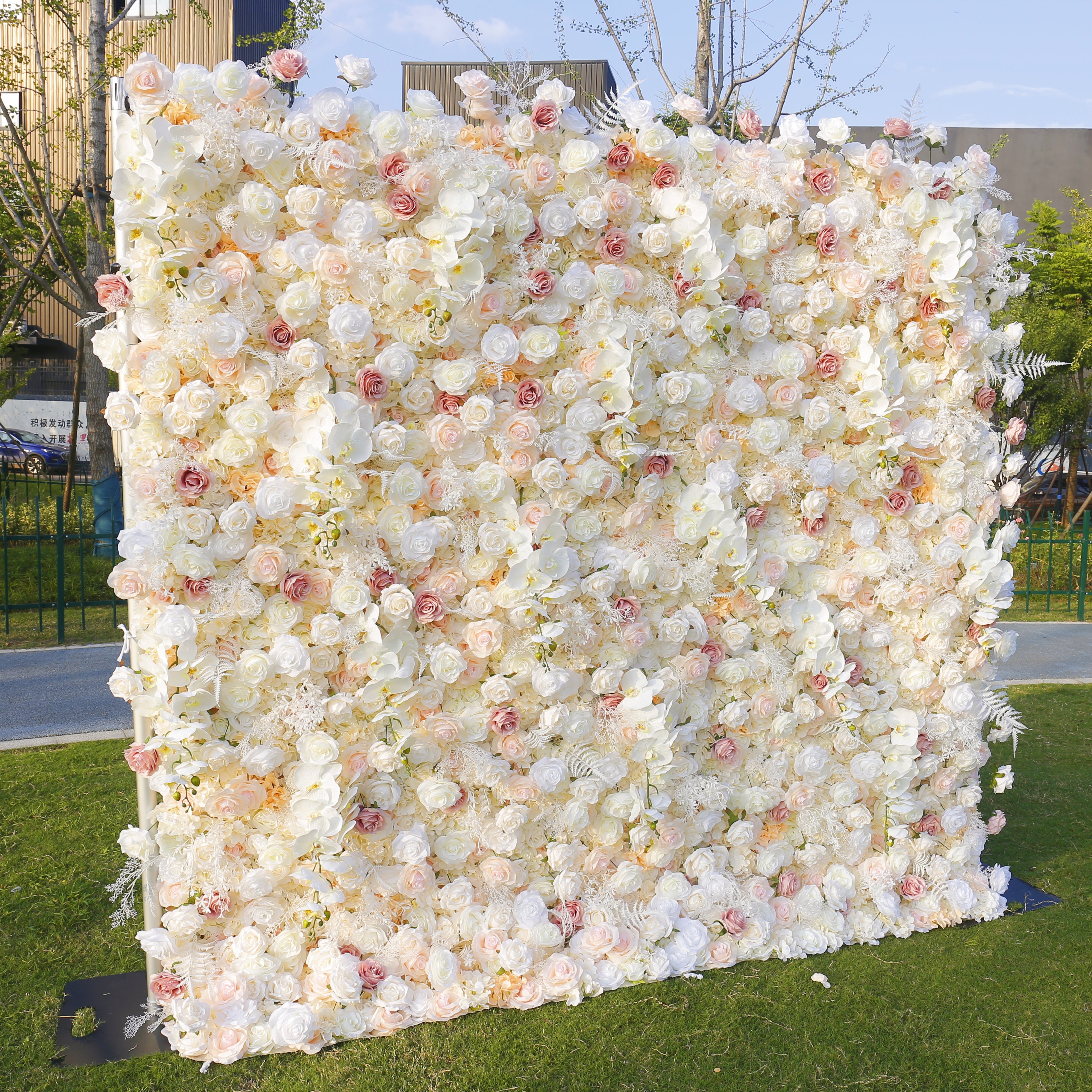 White Pink 5D Fabric Roll Up Flower Wall Backdrop Wedding Decor ACFW-125