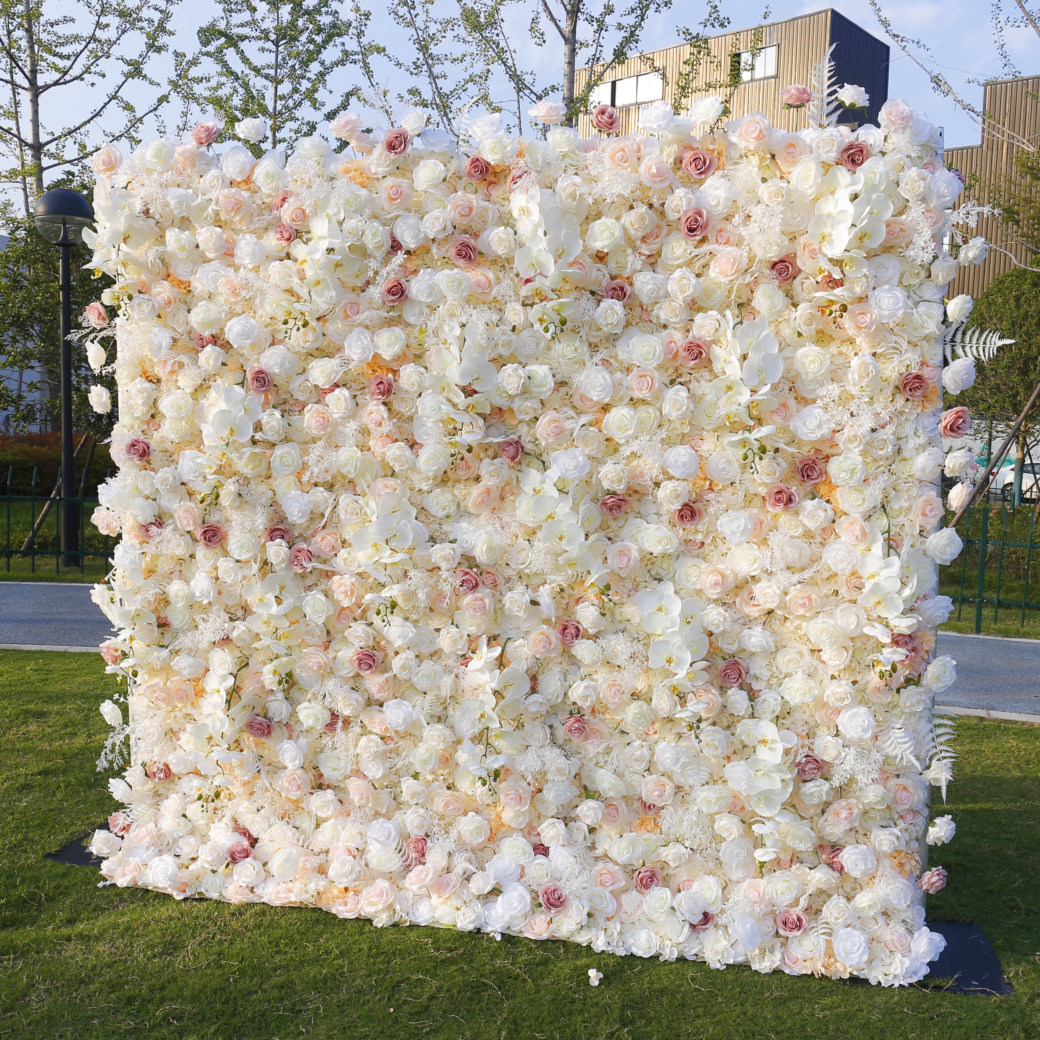 White Pink 5D Fabric Roll Up Flower Wall Backdrop Wedding Decor ACFW-125