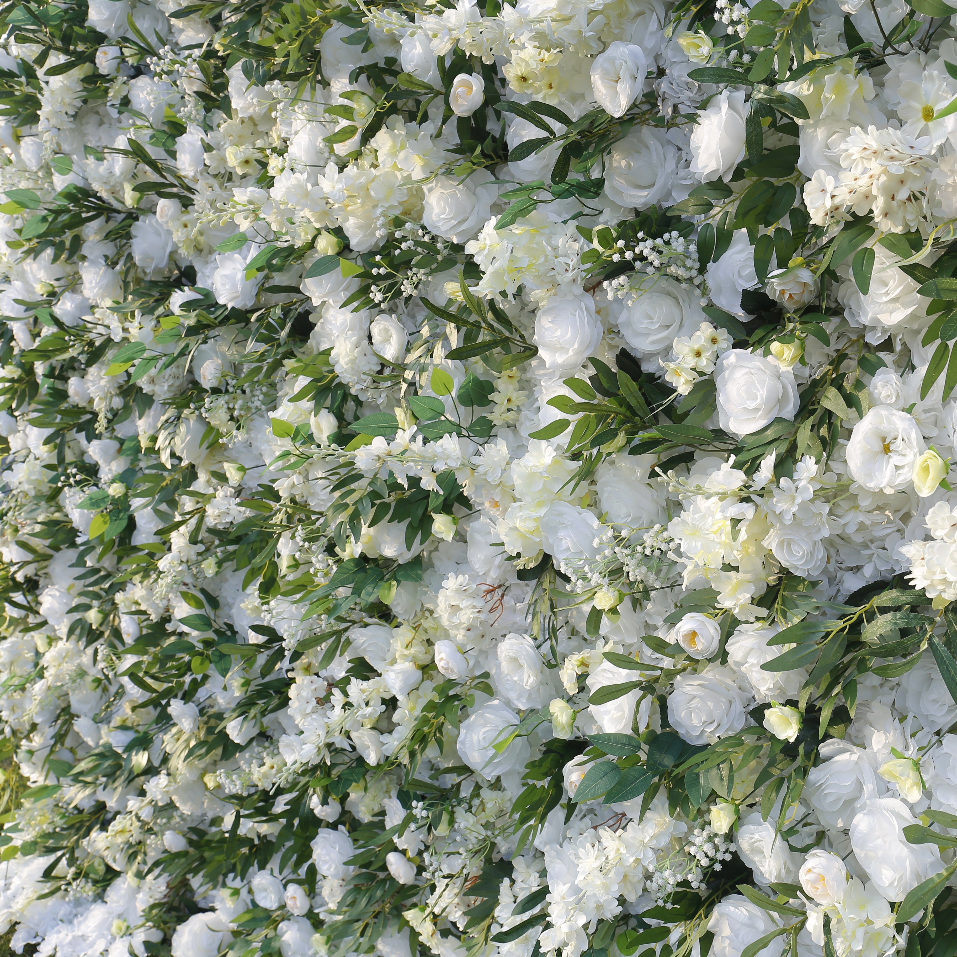 White Rose with Greenery Hanging Cloth 3D Flower Wall Backdrop ACFW-126