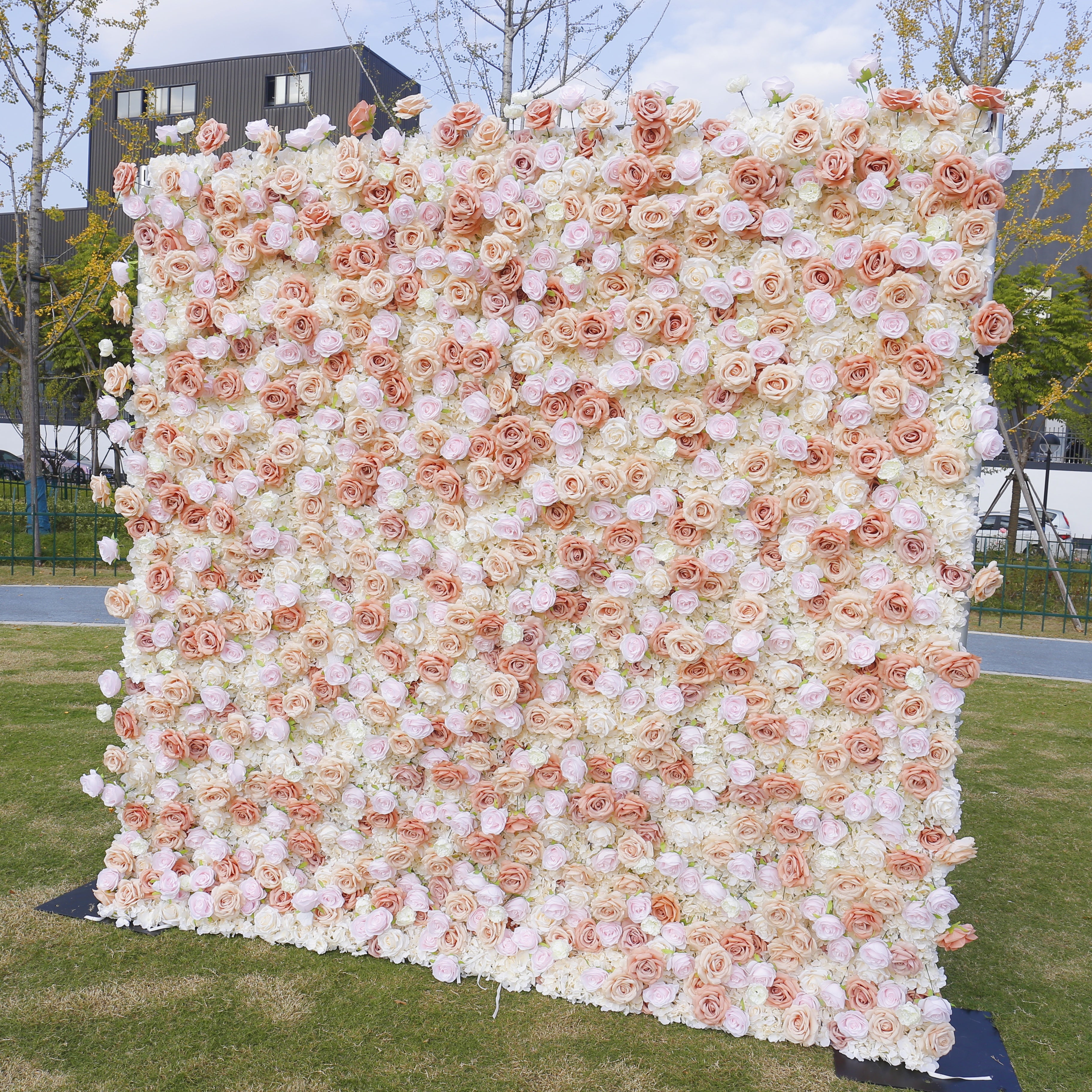 Pink White Roses Fabric Flower Wall for Party Decor ACFW-131