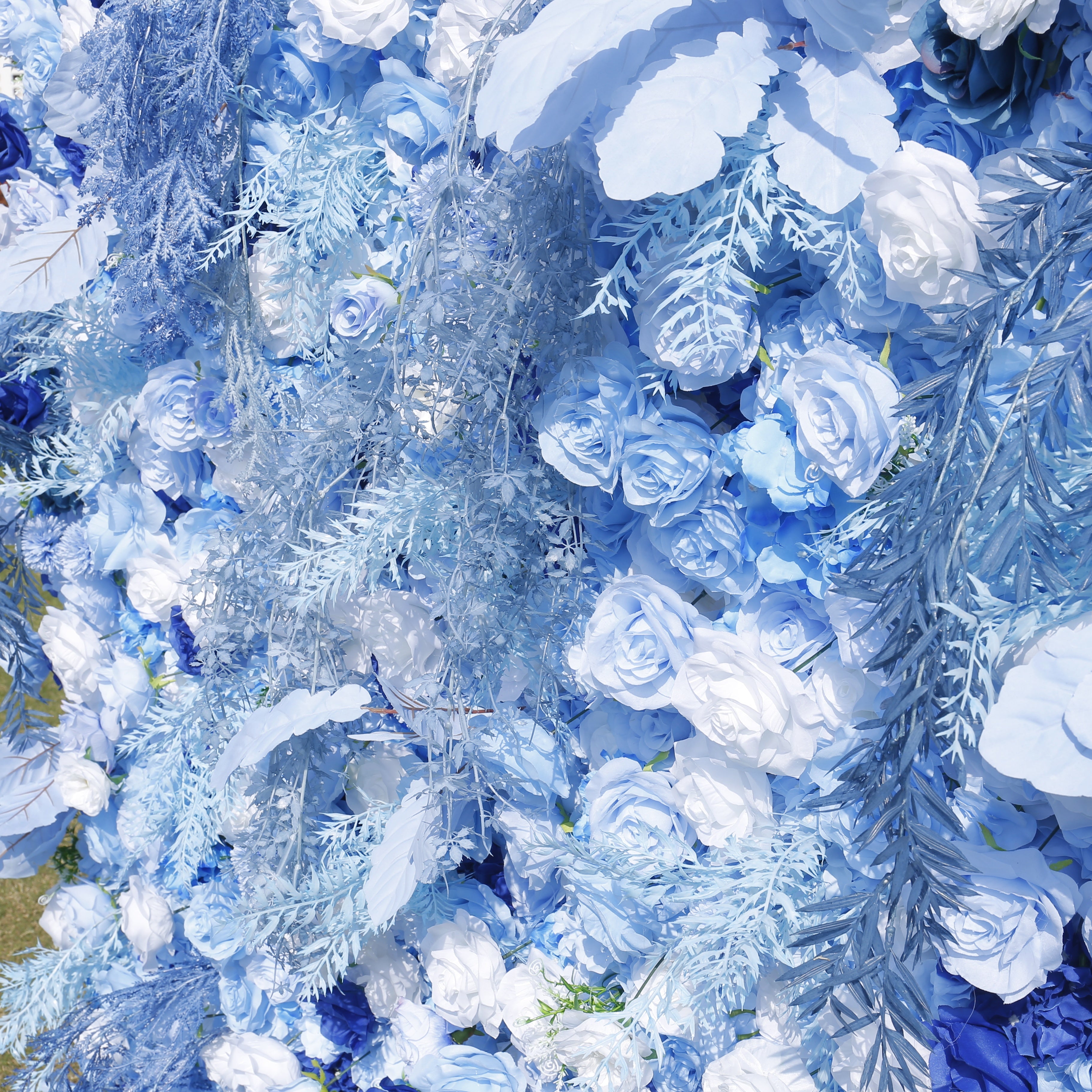 8x8ft White Light Blue Rose Roll Up Curtain Flower Wall Backdrop ACFW-135