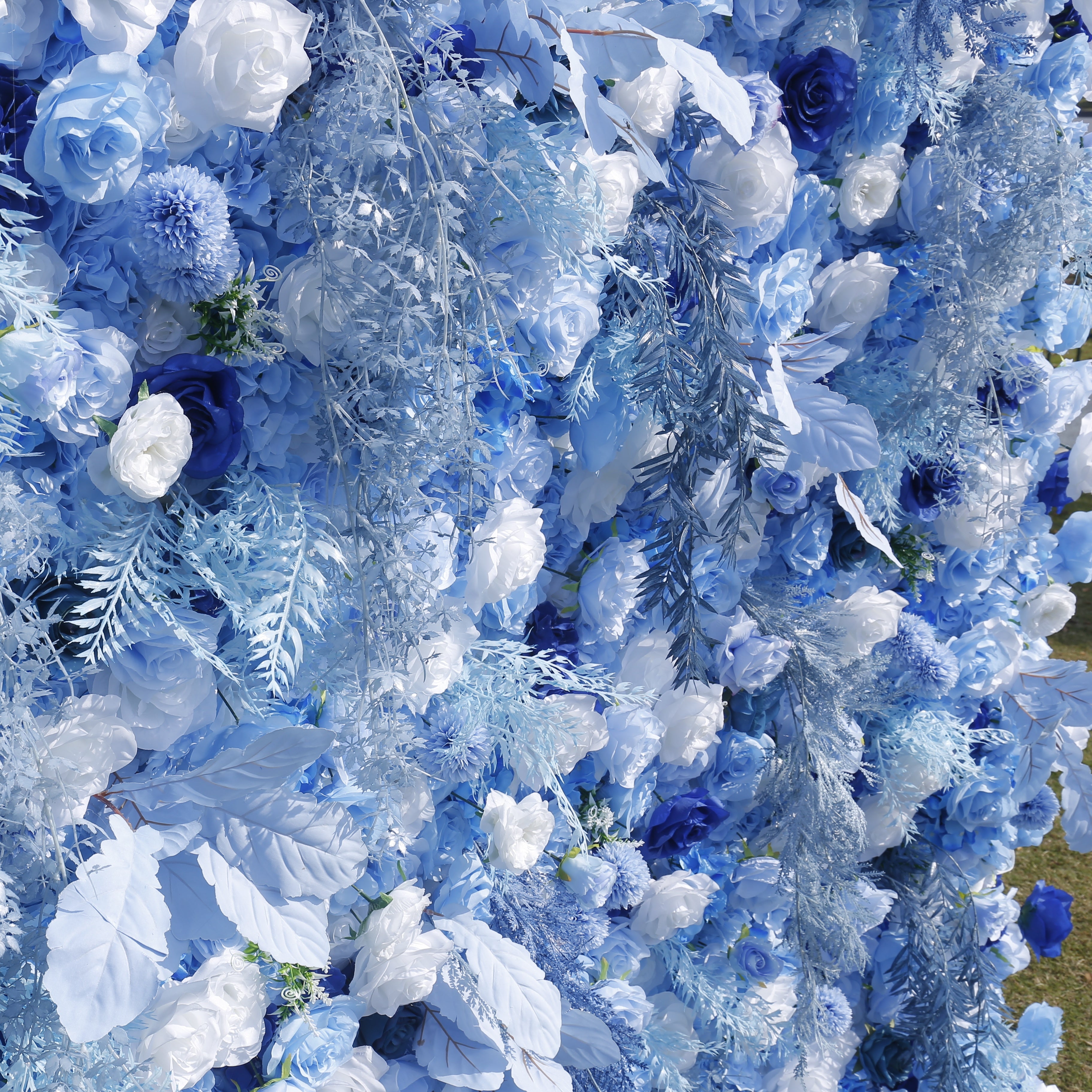 8x8ft White Light Blue Rose Roll Up Curtain Flower Wall Backdrop ACFW-135