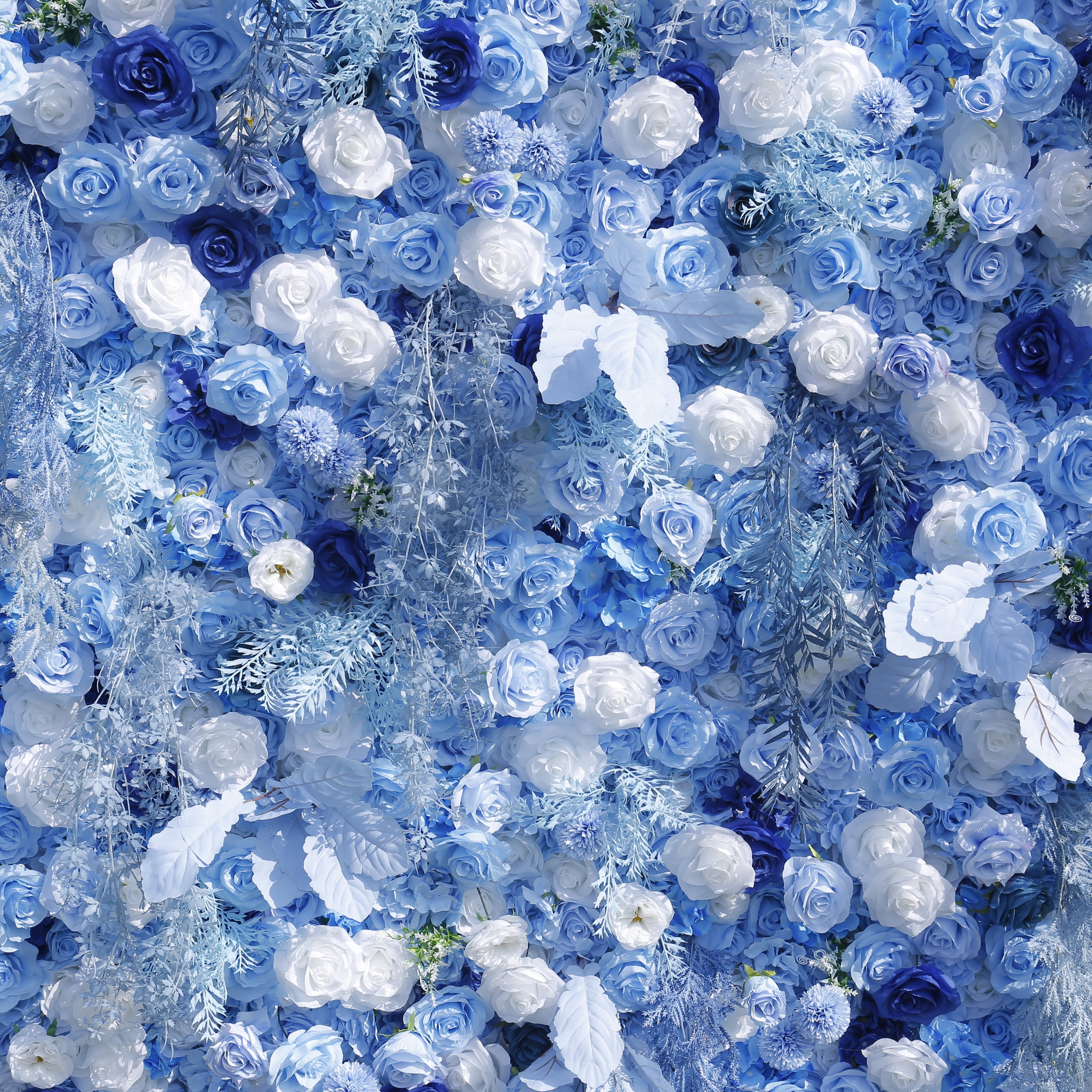 8x8ft White Light Blue Rose Roll Up Curtain Flower Wall Backdrop ACFW-135