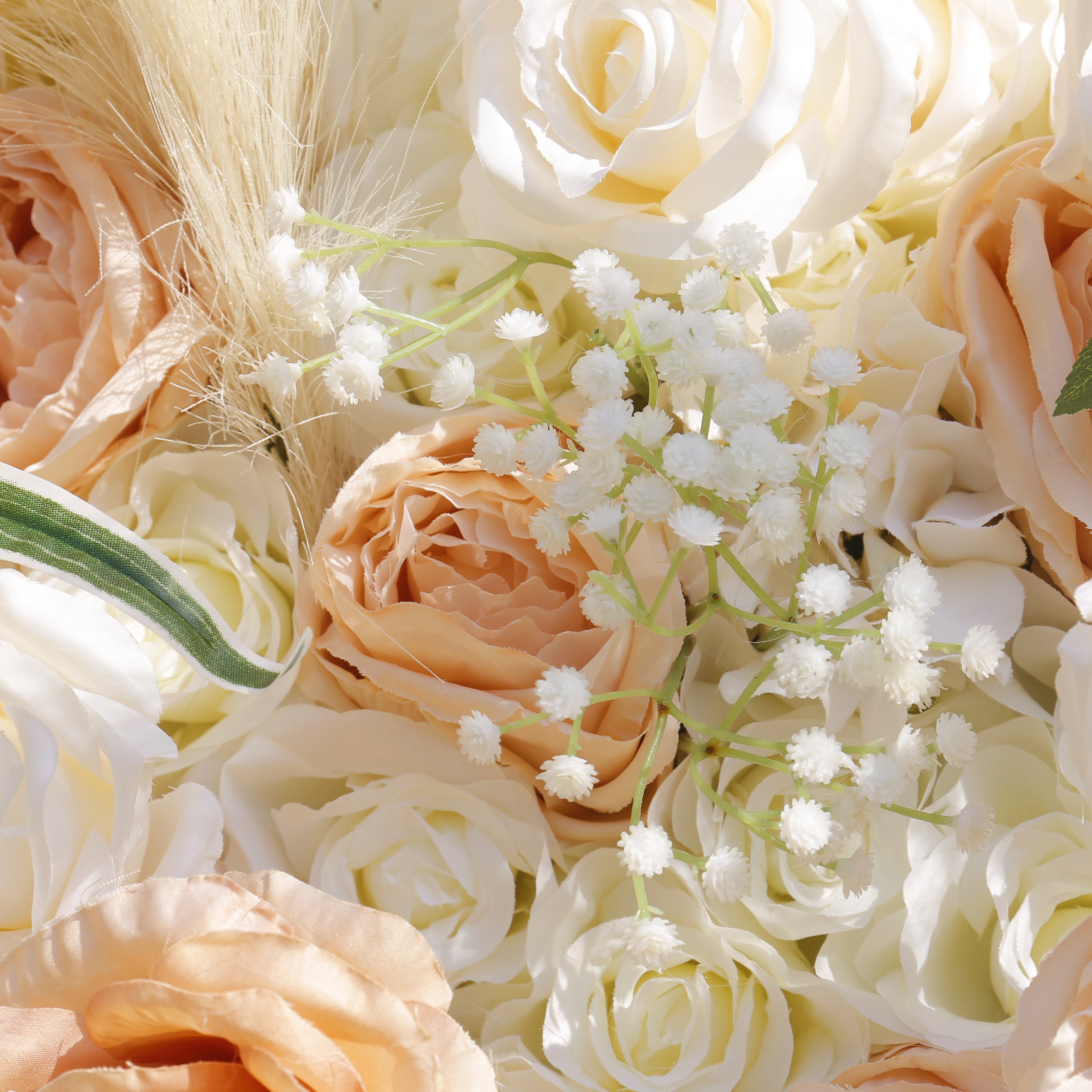 Artificial Champagne Rose Pampas Grass Roll Up Flower Wall Backdrop ACFW-136