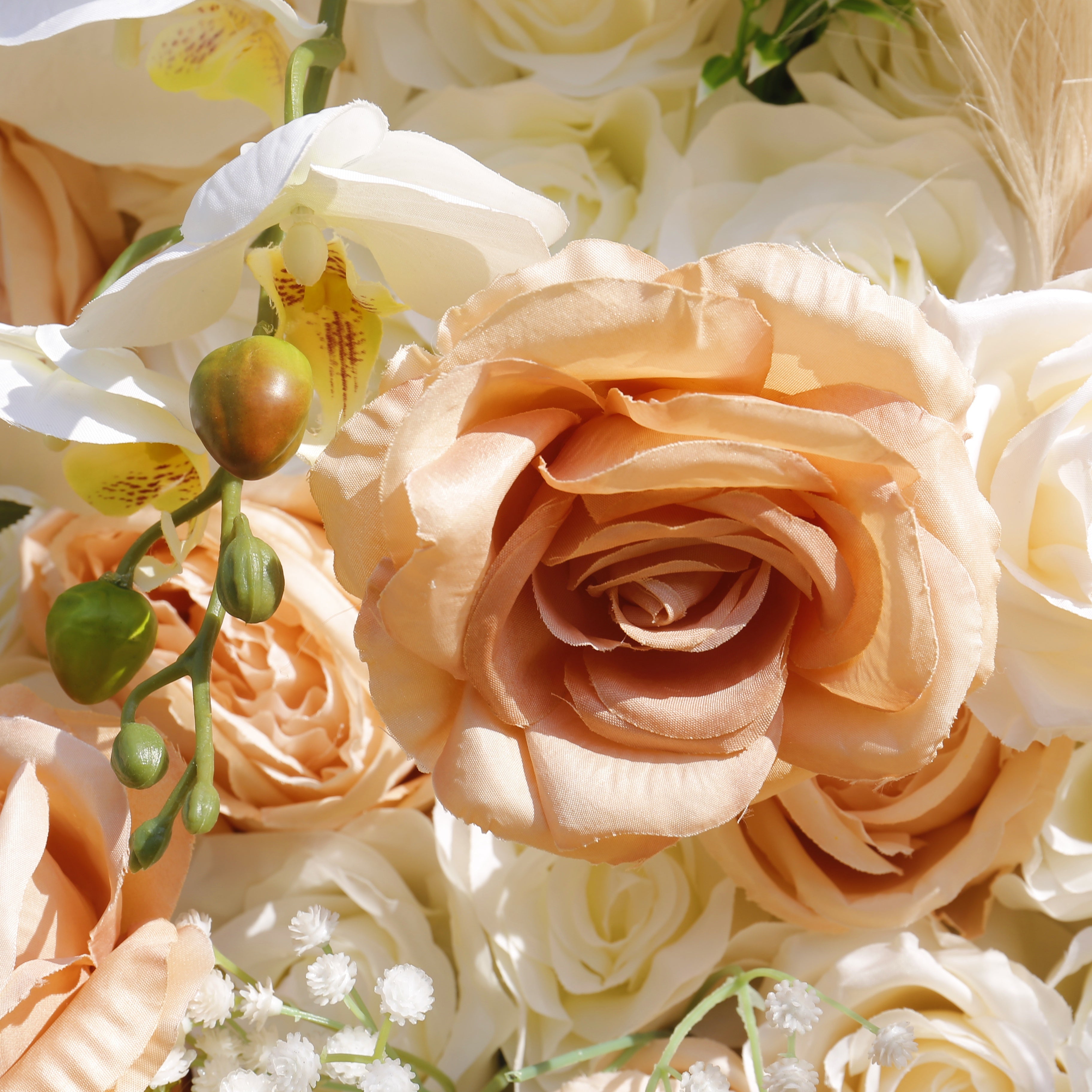 Artificial Champagne Rose Pampas Grass Roll Up Flower Wall Backdrop ACFW-136