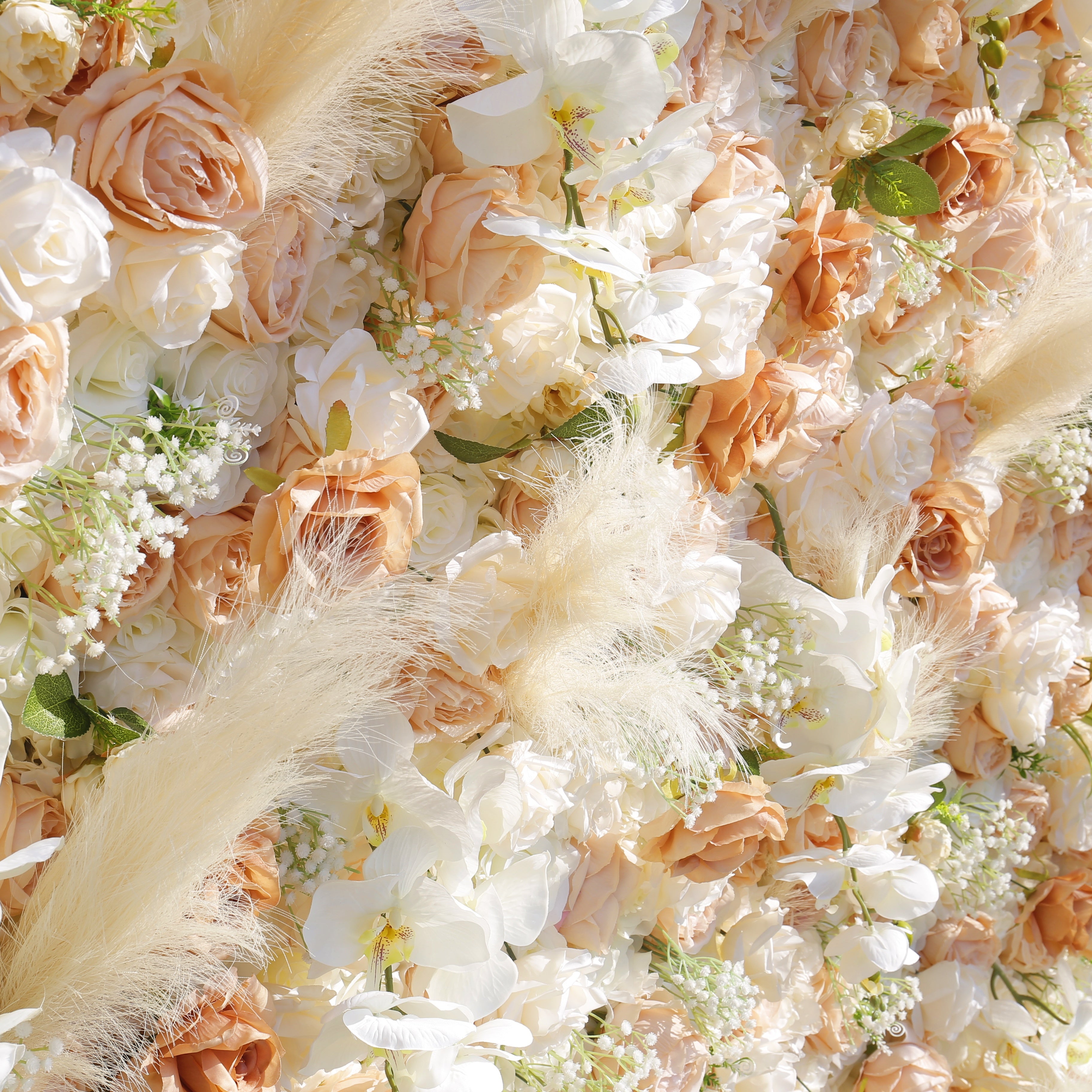 Artificial Champagne Rose Pampas Grass Roll Up Flower Wall Backdrop ACFW-136