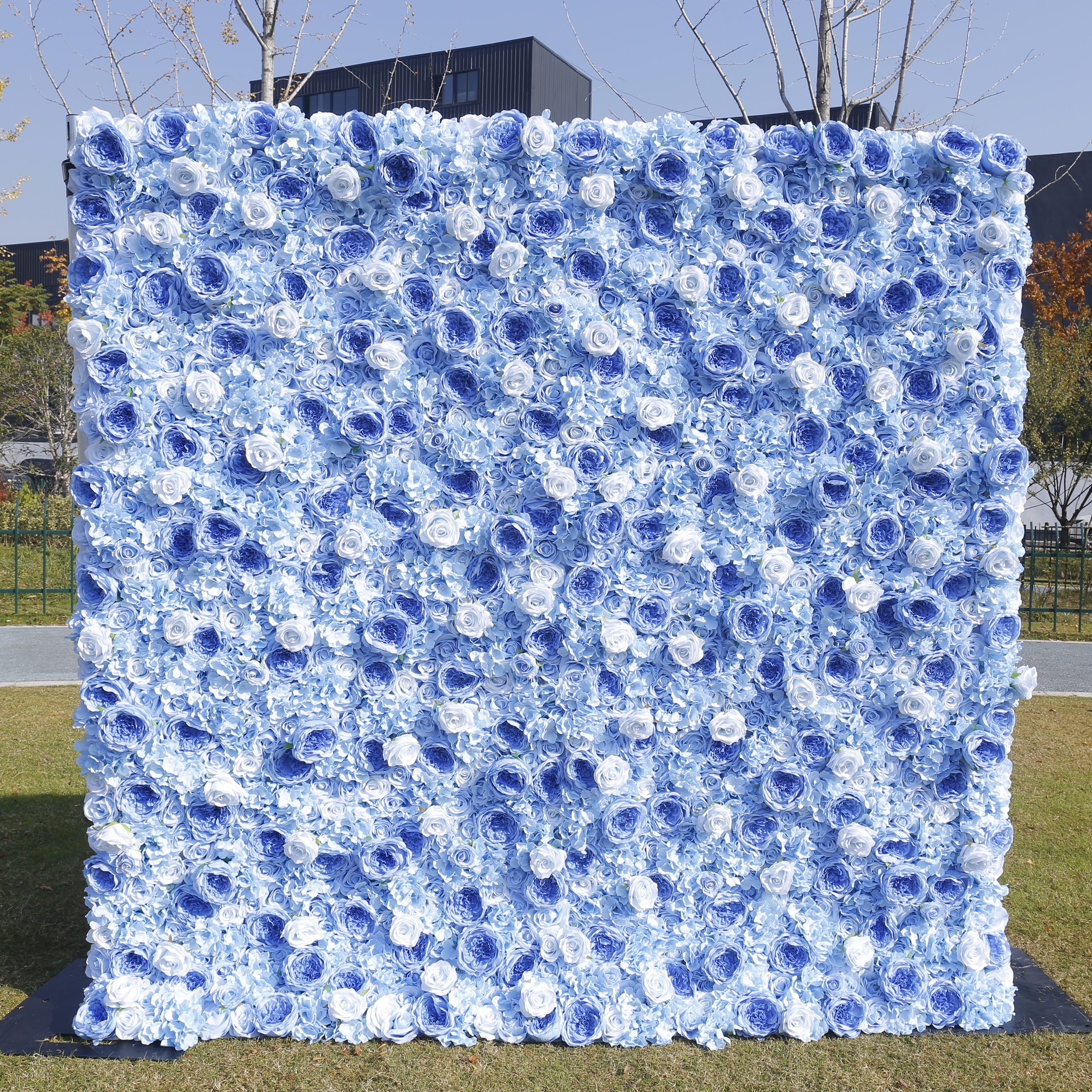 5D Light Blue Roses Rolling Up Artificial Flower Wall Backdrop ACFW-137
