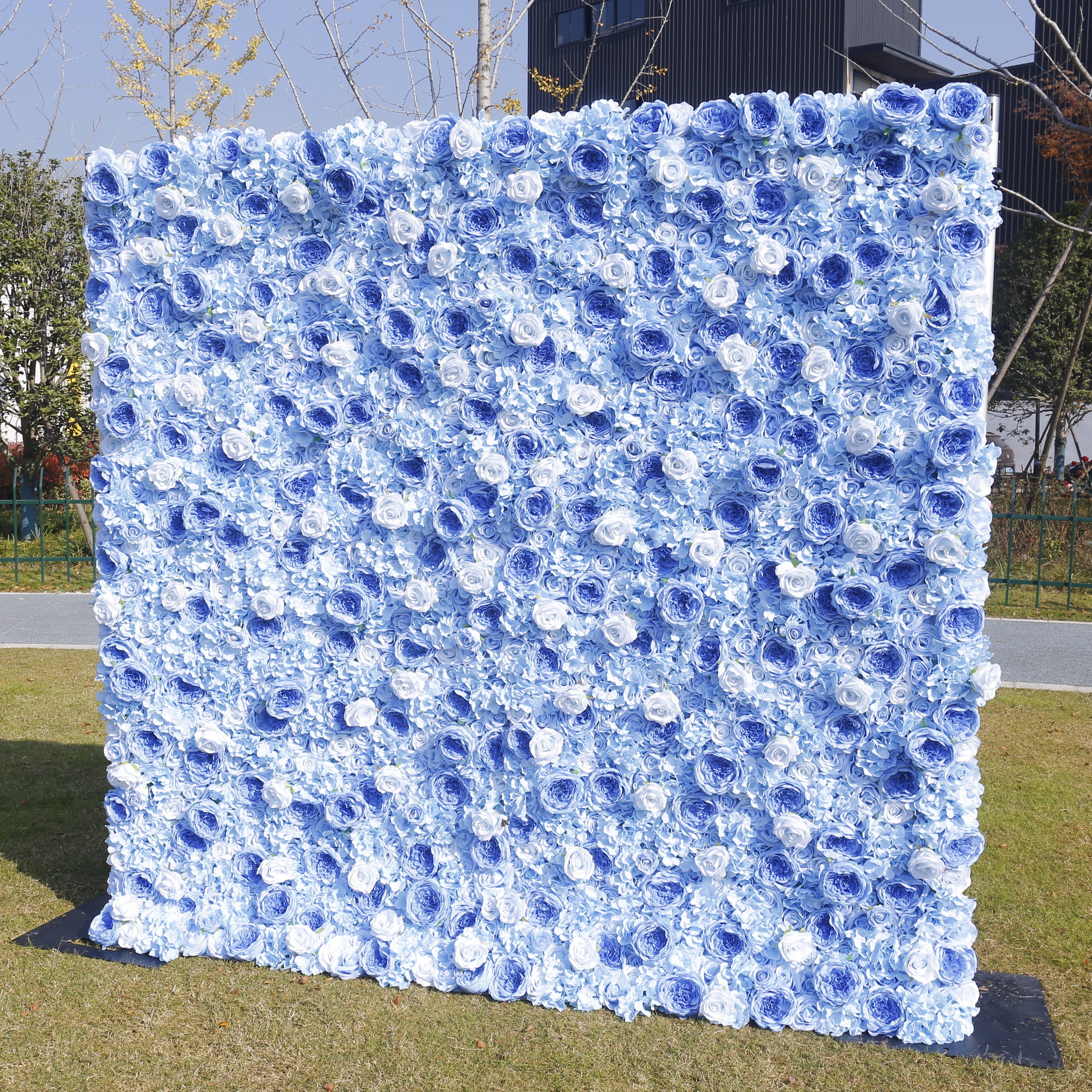 5D Light Blue Roses Rolling Up Artificial Flower Wall Backdrop ACFW-137