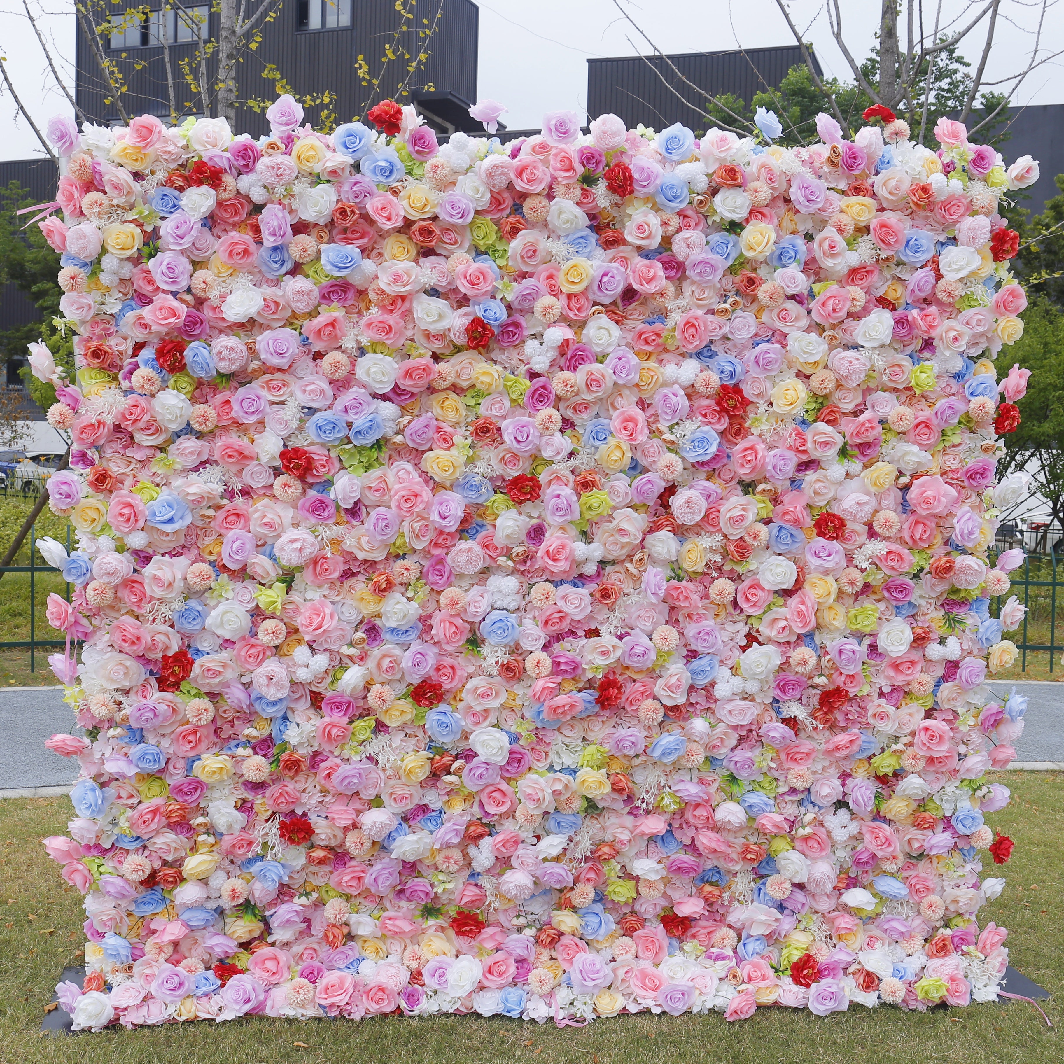 Colorful Candy Pink Fabric Rose Artificial Flower Wall Party Decor ACFW-145