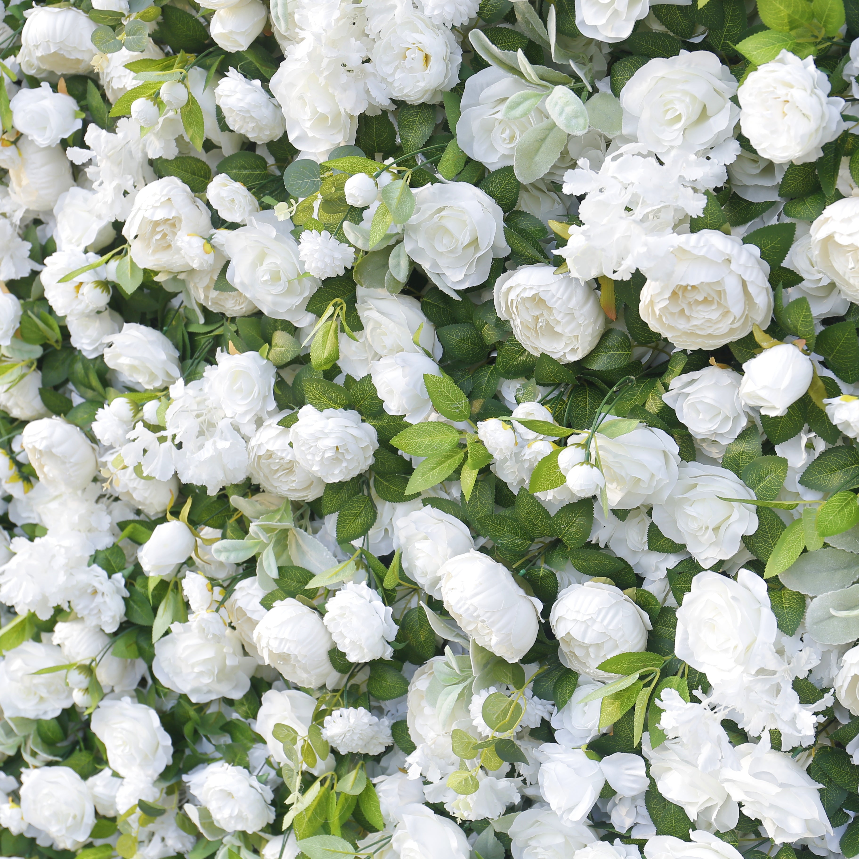 White Rose with Greenery Cloth 3D Artificial Flower Wall Backdrop ACFW-146