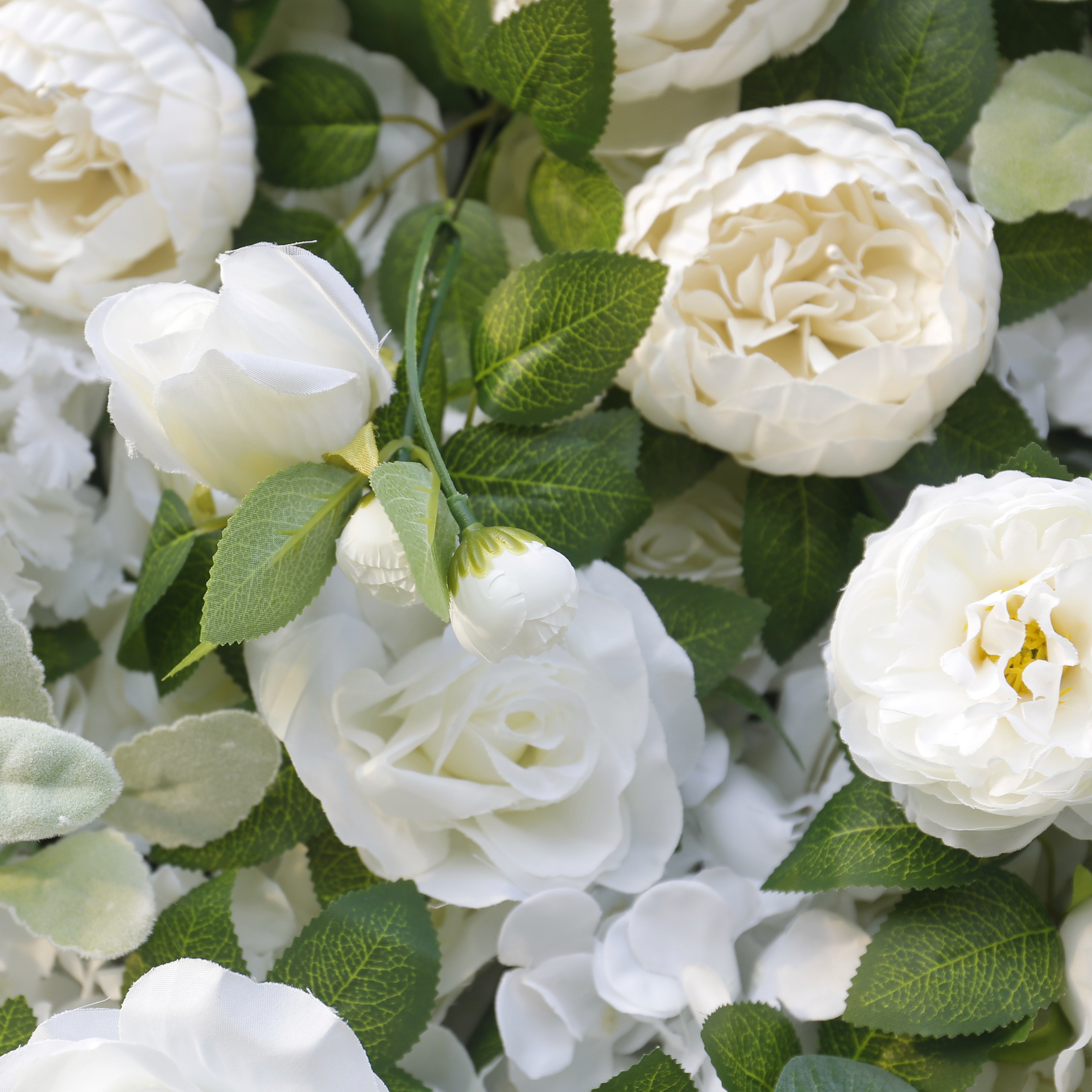 White Rose with Greenery Cloth 3D Artificial Flower Wall Backdrop ACFW-146