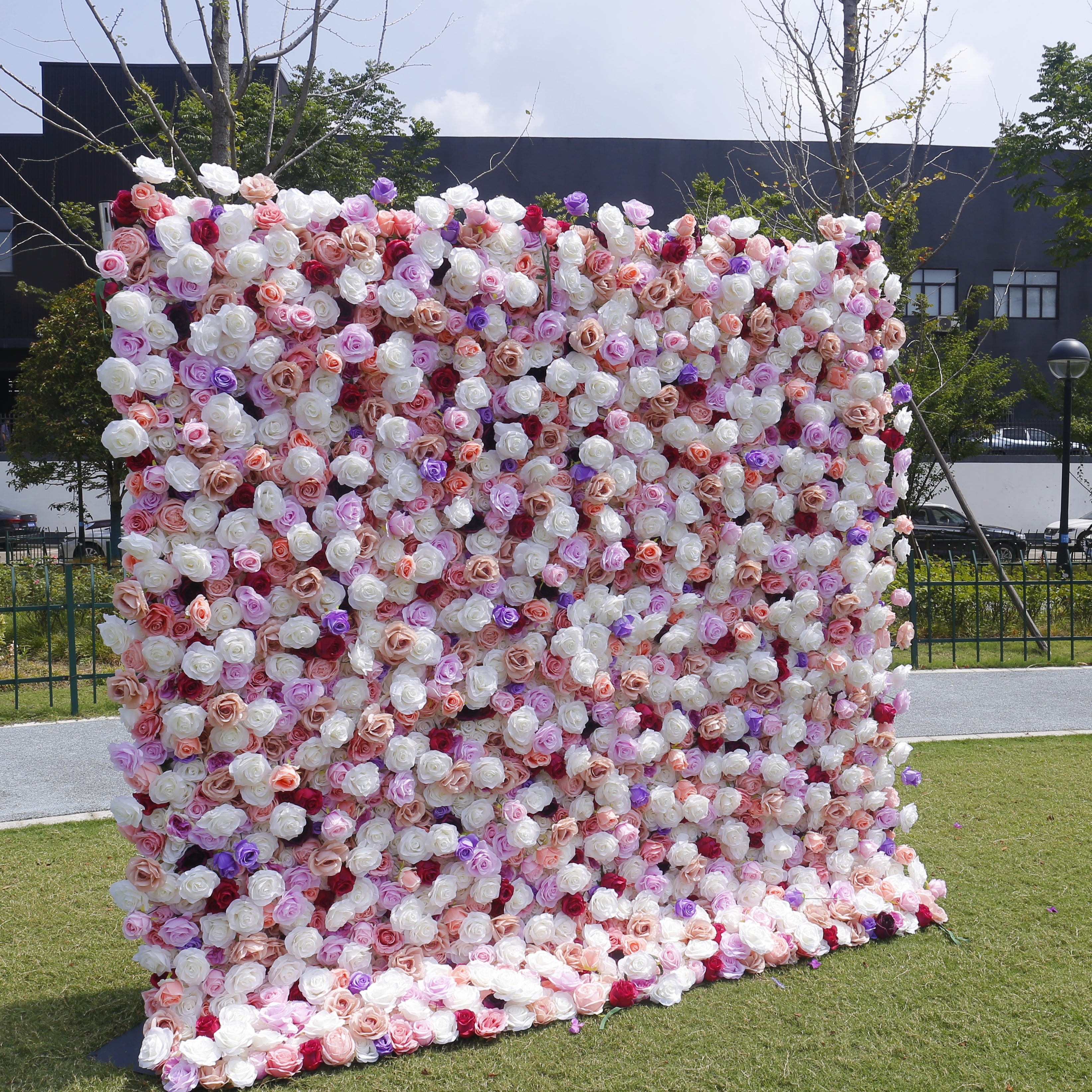 White Purple & Pink Cloth Rose 5D Flower Wedding Backdrop ACFW-149