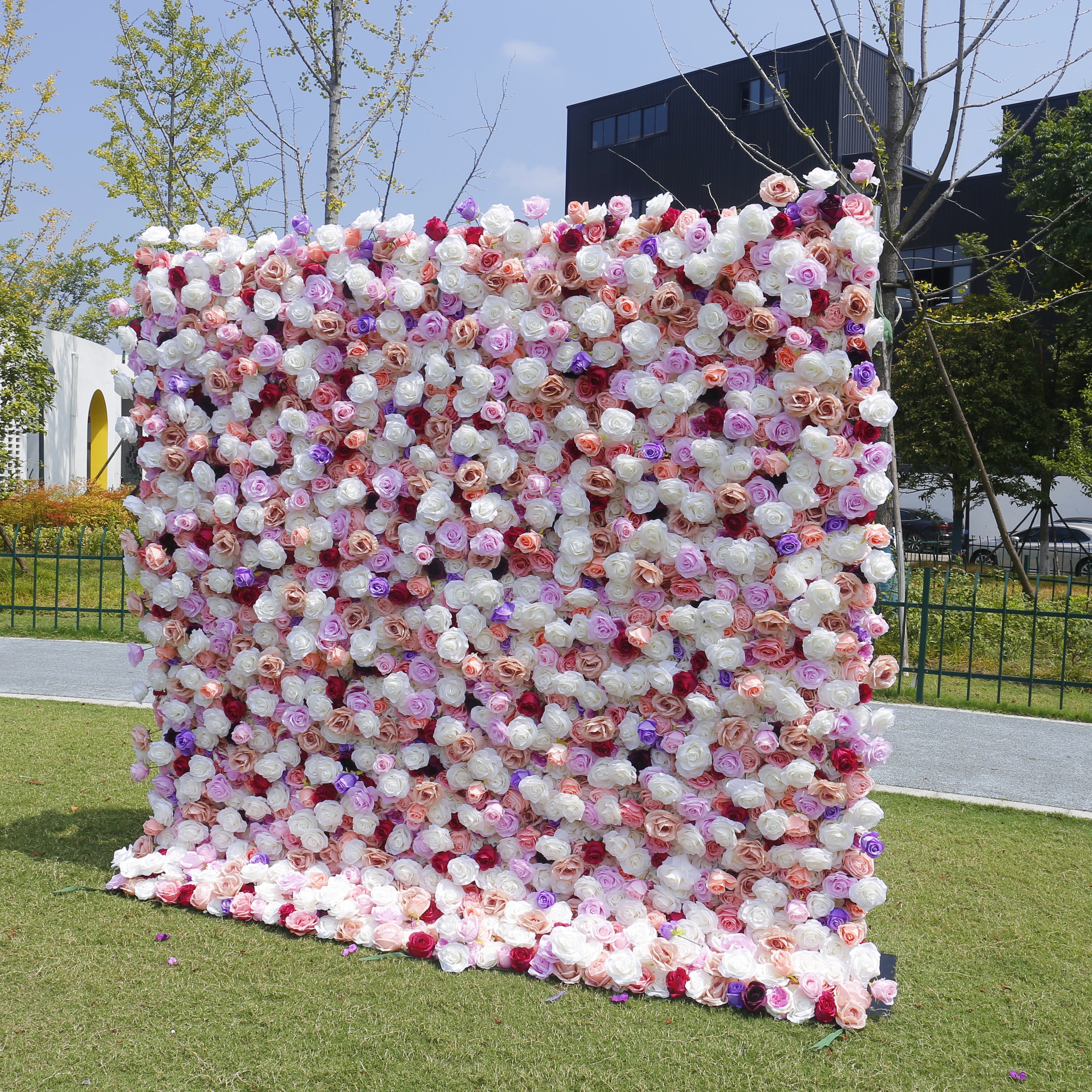 White Purple & Pink Cloth Rose 5D Flower Wedding Backdrop ACFW-149