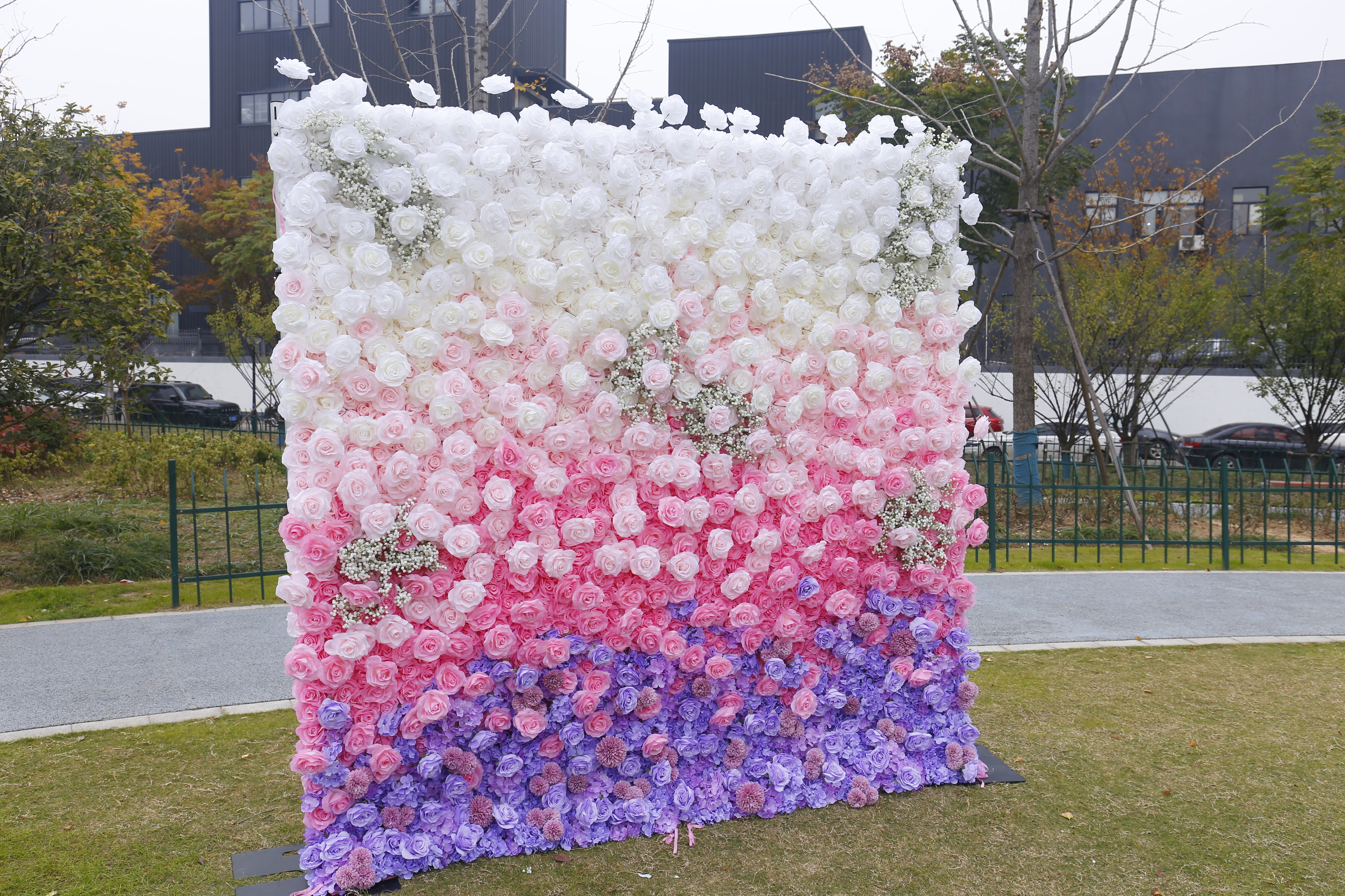 5D Ombre Purple Pink White Fabric Rose Artificial Flower Wall ACFW-157