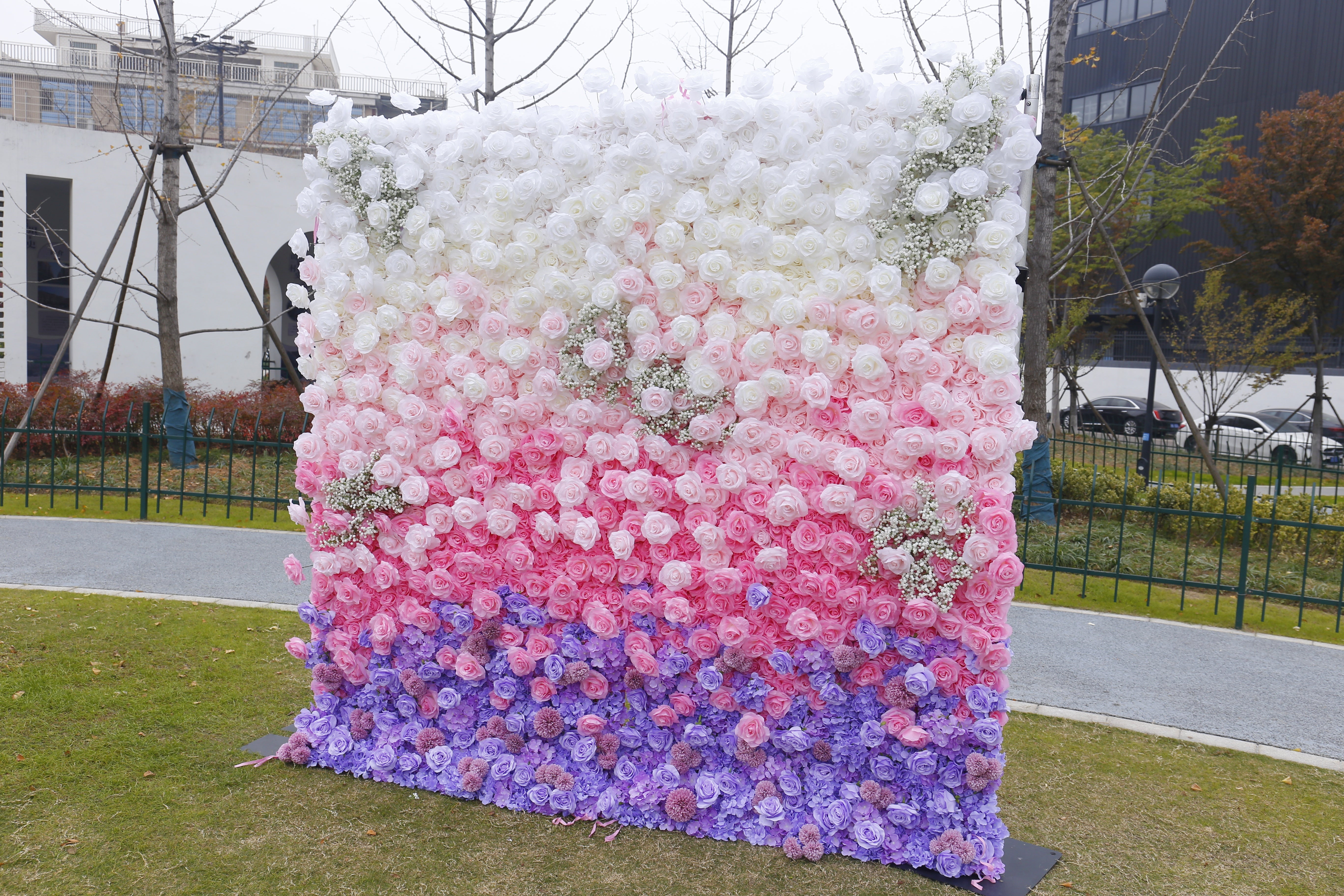 5D Ombre Purple Pink White Fabric Rose Artificial Flower Wall ACFW-157