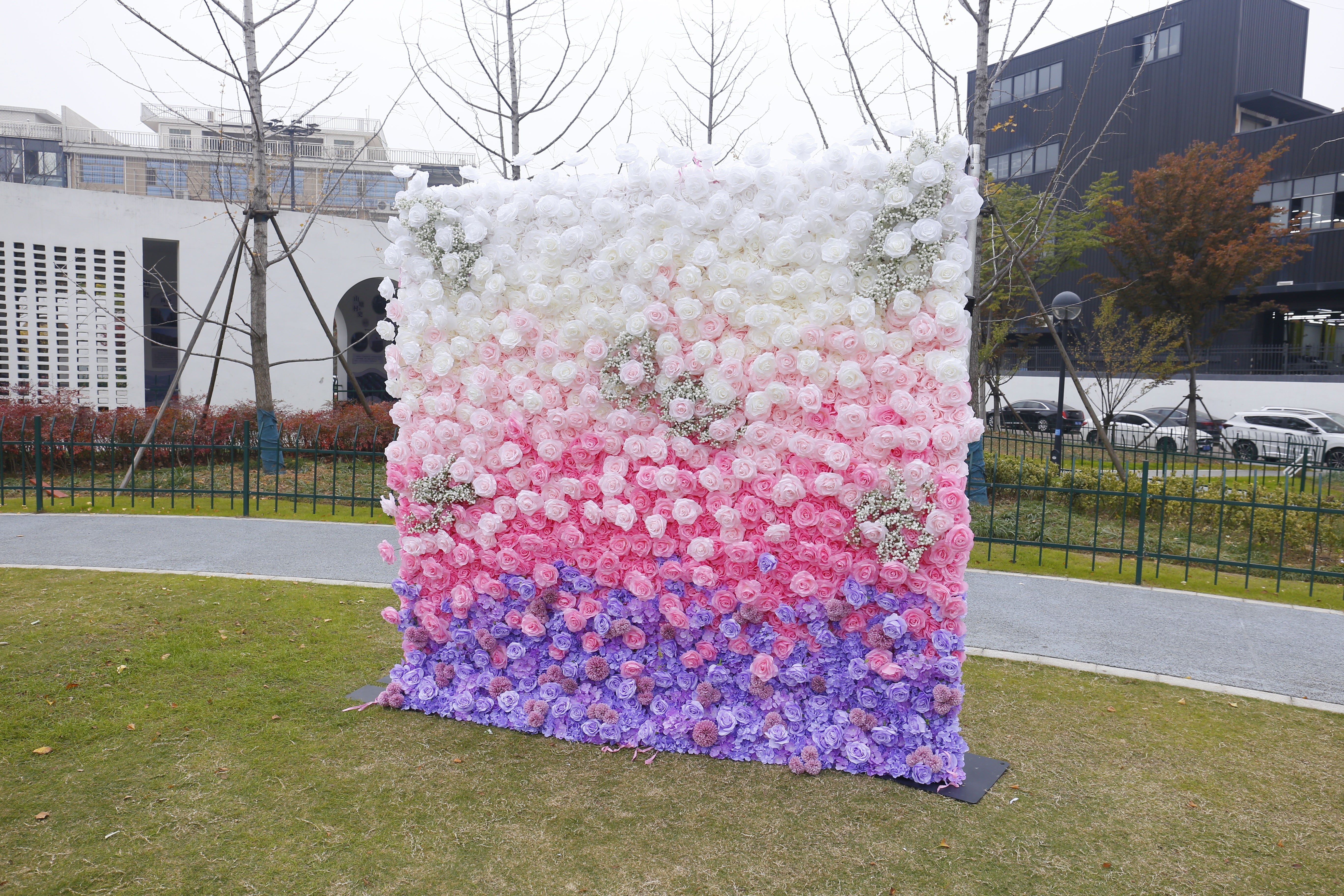 5D Ombre Purple Pink White Fabric Rose Artificial Flower Wall ACFW-157