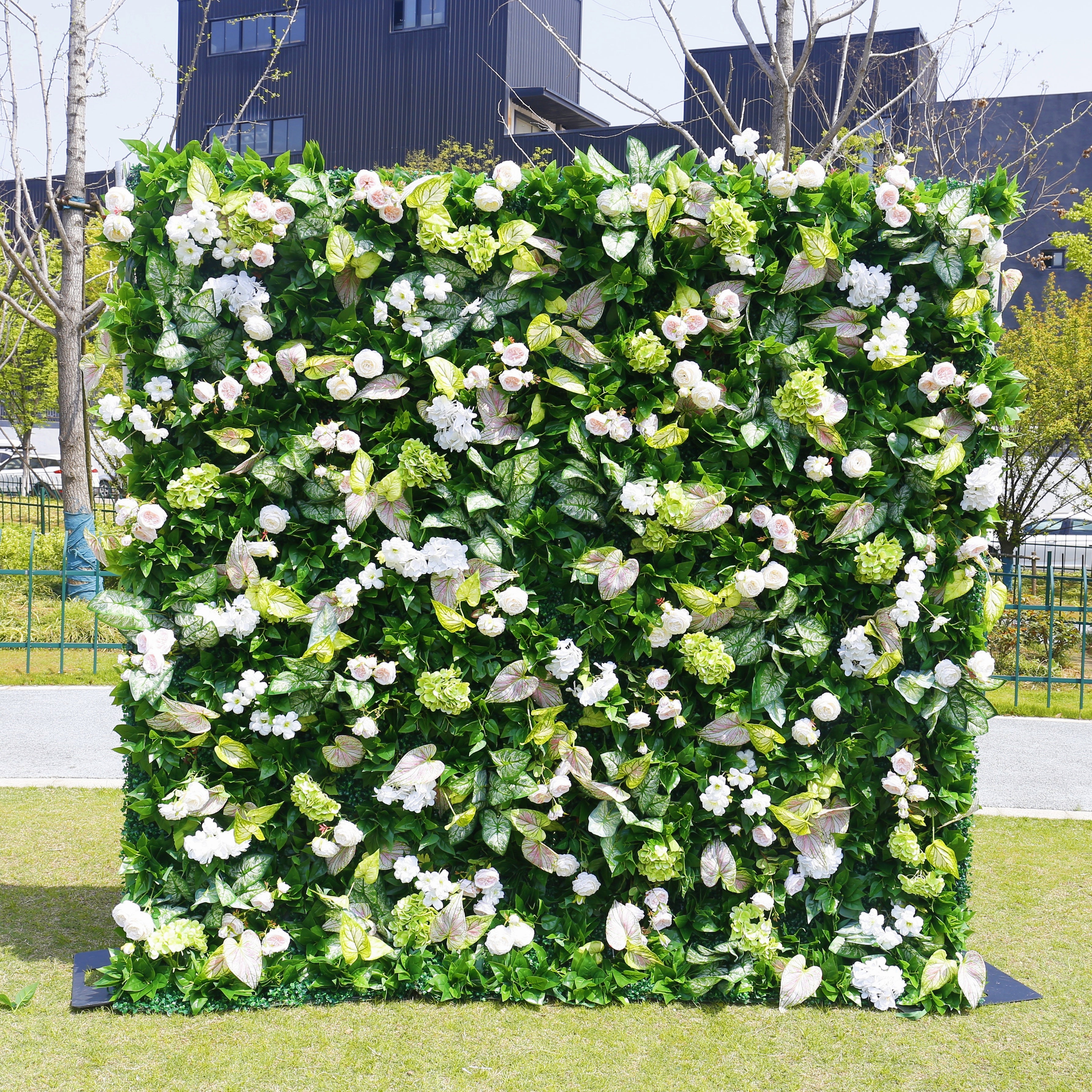 Green Leaves with Mixed Flowers Fabric Artificial Flower Wall ACFW-161